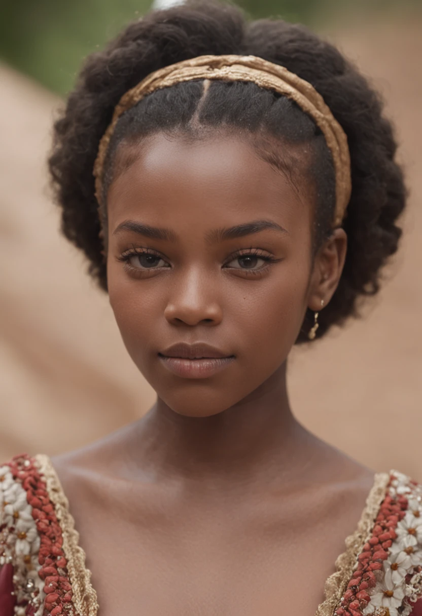 "HD, melhor qualidade, foto ultra realista, uma menina, africana, foco rosto, lindo super detalhado"