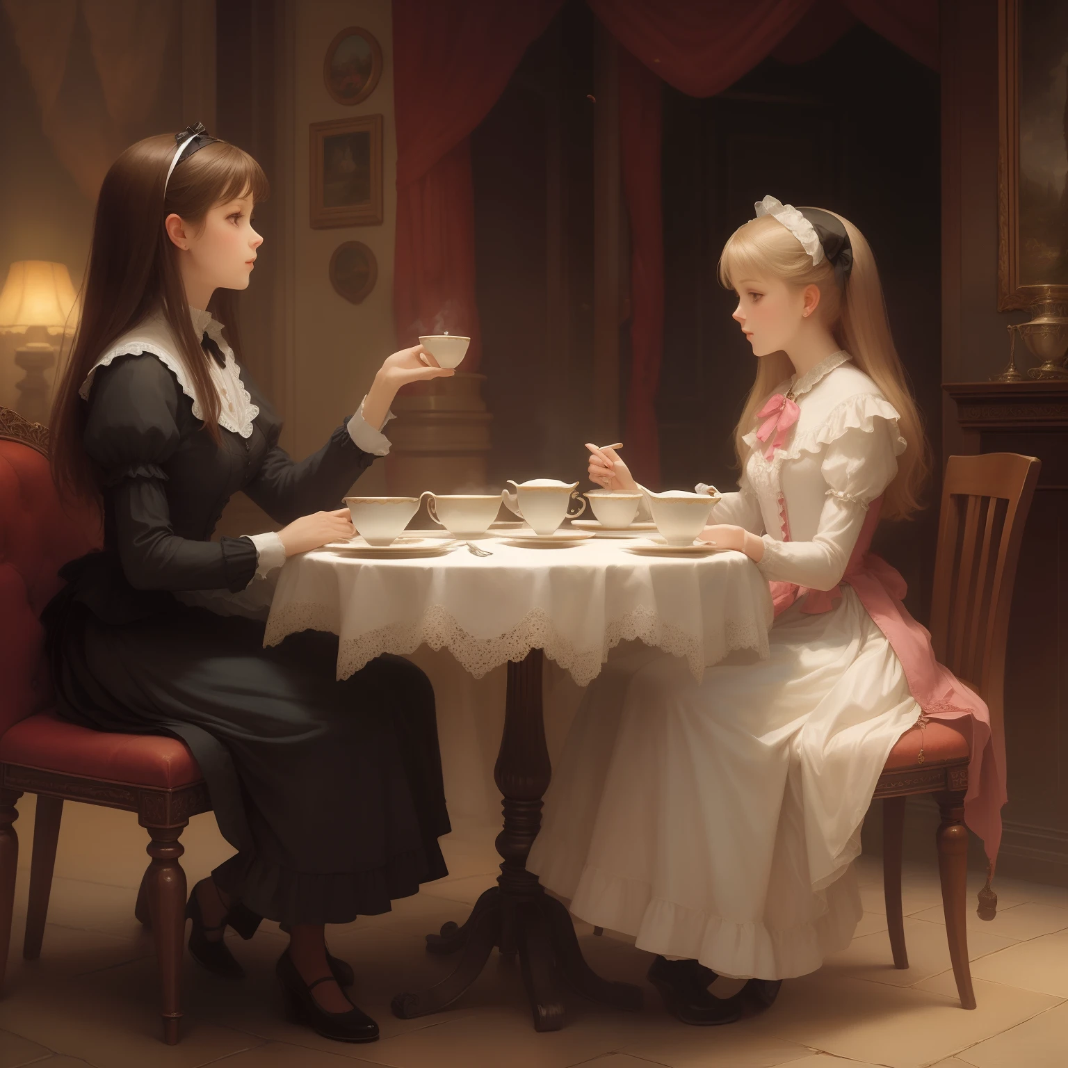 Black Alice at the Tea Party Thomas Kinkade, Alice in Wonderland, 1 Women, Delicate