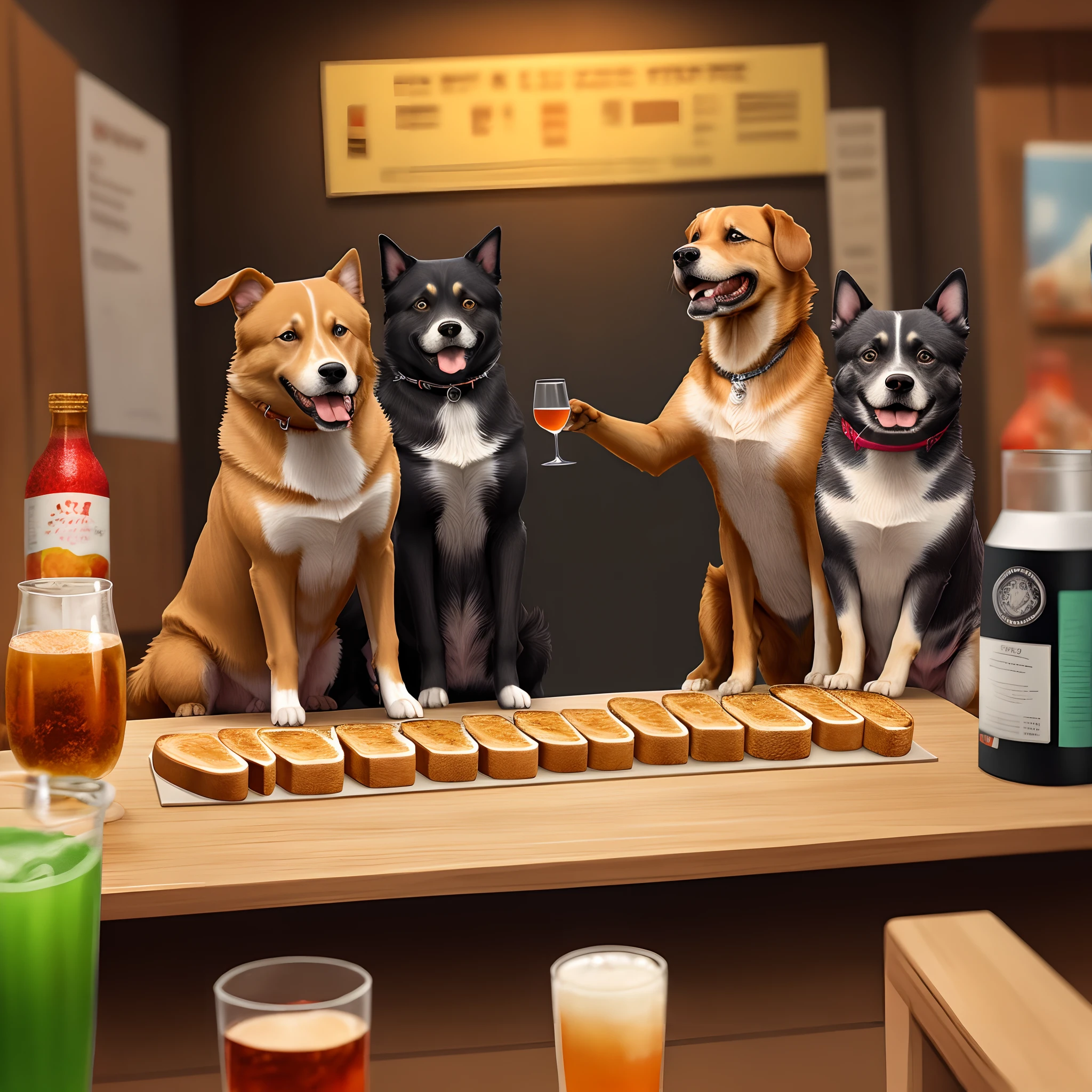 a dog，Stand up，Toast to the leader opposite