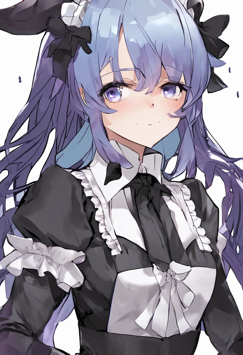 2 d anime style、pixiv、Anime style、anime illustrated、from arknights、From the Blue Archive、Anime girl with purple hair and black gloves and black and white shirt, shalltear from overlord, anime moe art style, Lori, rem rezero, noire, sh, small curvy lolirple and black, gapmoe yandere grimdark, Gapmoe Yandere, anime girls in maid costumes, hana yata, zerochan