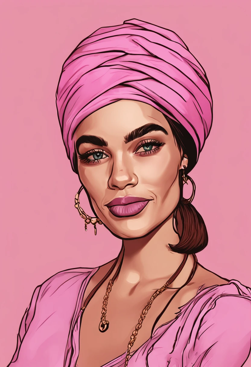 uma pintura de uma mulher com um turbante rosa e um colar, trending on artstration, Cartoon style illustration, in illustration style digital, pintura realista da menina bonito, digital illustration portrait, Epic portrait illustration, estilo de arte dos desenhos animados, estilo de arte impressionante, pintura digital dos desenhos animados, Madison Beer Girl Retrato, Beautiful digital illustration, arte dos desenhos animados, realistic digital illustration