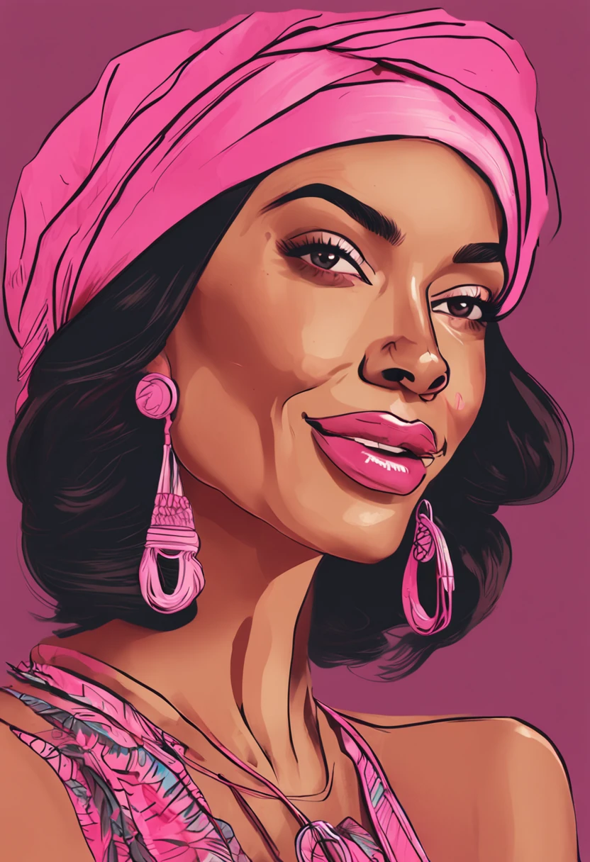 uma pintura de uma mulher com um turbante rosa e um colar, trending on artstration, Cartoon style illustration, in illustration style digital, pintura realista da menina bonito, digital illustration portrait, Epic portrait illustration, estilo de arte dos desenhos animados, estilo de arte impressionante, pintura digital dos desenhos animados, Madison Beer Girl Retrato, Beautiful digital illustration, arte dos desenhos animados, realistic digital illustration