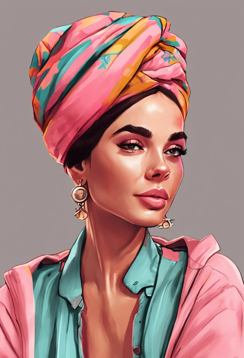 uma pintura de uma mulher com um turbante rosa e um colar, trending on artstration, Cartoon style illustration, in illustration style digital, pintura realista da bonito, digital illustration portrait, Epic portrait illustration, estilo de arte dos desenhos animados, estilo de arte impressionante, pintura digital dos desenhos animados, Madison Beer Girl Retrato, Beautiful digital illustration, arte dos desenhos animados, realistic digital illustration