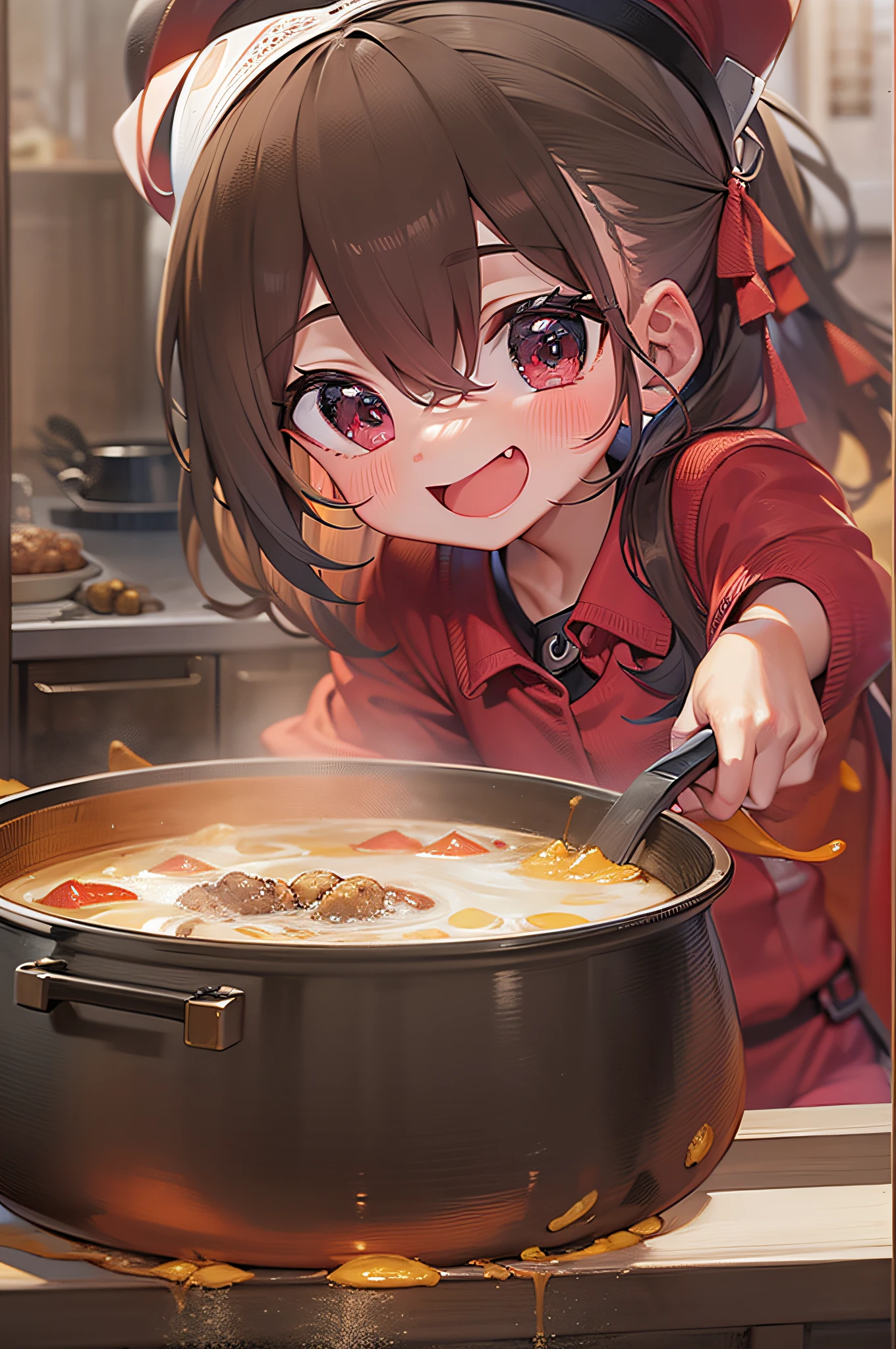 Girl stirring curry pot
