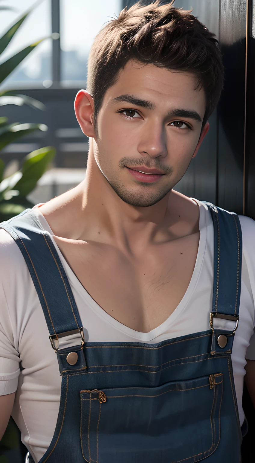 ((Men only)), (head shot), (only face), (Look straight), (Handsome muscle man in his 20s), ((Wearing yellow overalls)), (chris redfield), (Mischievous smile), (detaile: 1 in 1), Natural muscles, HIG quality, beautidful eyes, (Detailed face and iace、: 1 / 2), Noise, Real Photographics、... ..................................................................................................................PSD, Sharp Focus, High resolution 8K, realisitic & Professional Photography, 8K UHD, Soft lighting, High quality, Film grain, FujifilmXT3