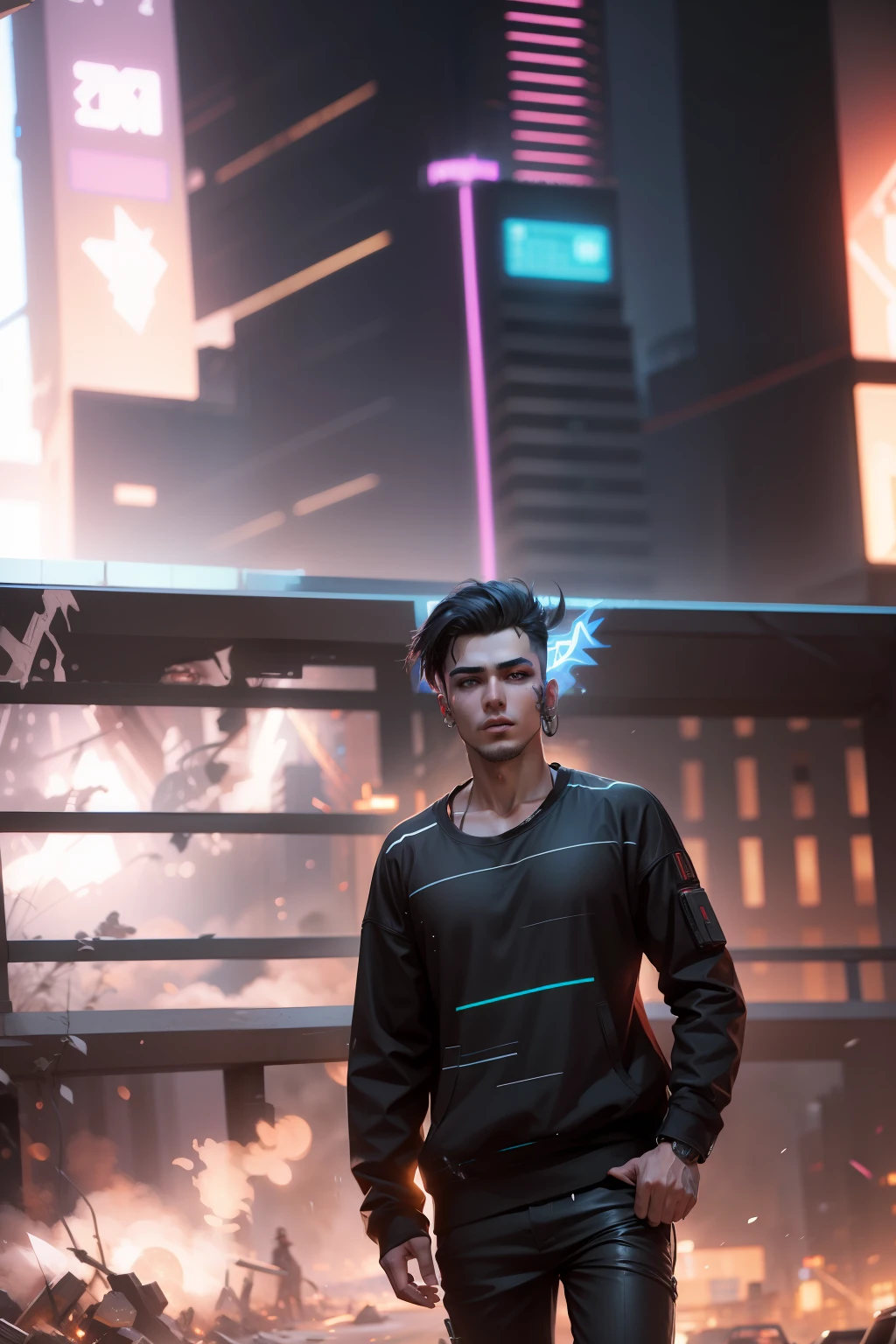 Change background cyberpunk handsome boy, realistic face,8k, ultra realistic