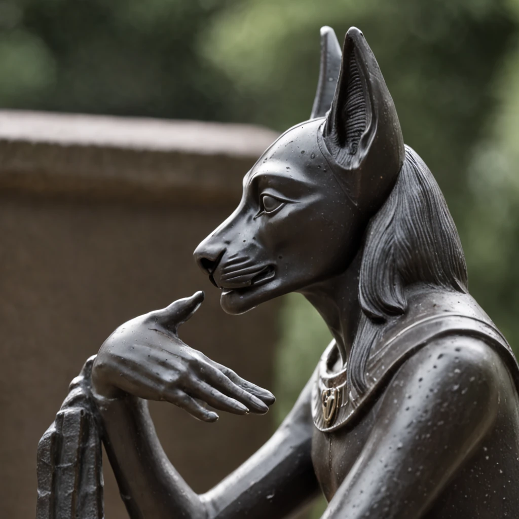 anubis statue, scene in cemetery, rain, dark, perfect photo, detail