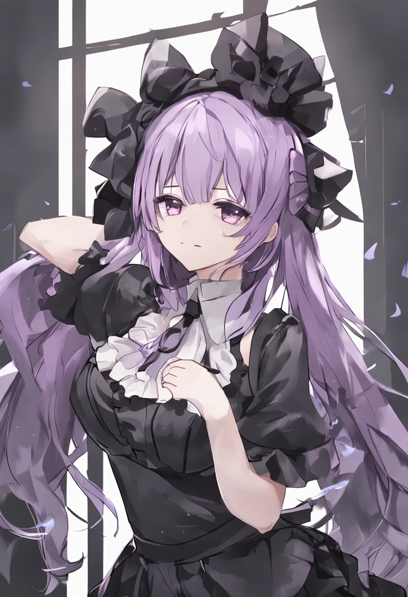 Highest quality,Highest Resolution,Sexy black gothic lolita opens her mouth and drools while crying,Bedroom,Big purple eyes,whole body,Small breasts,