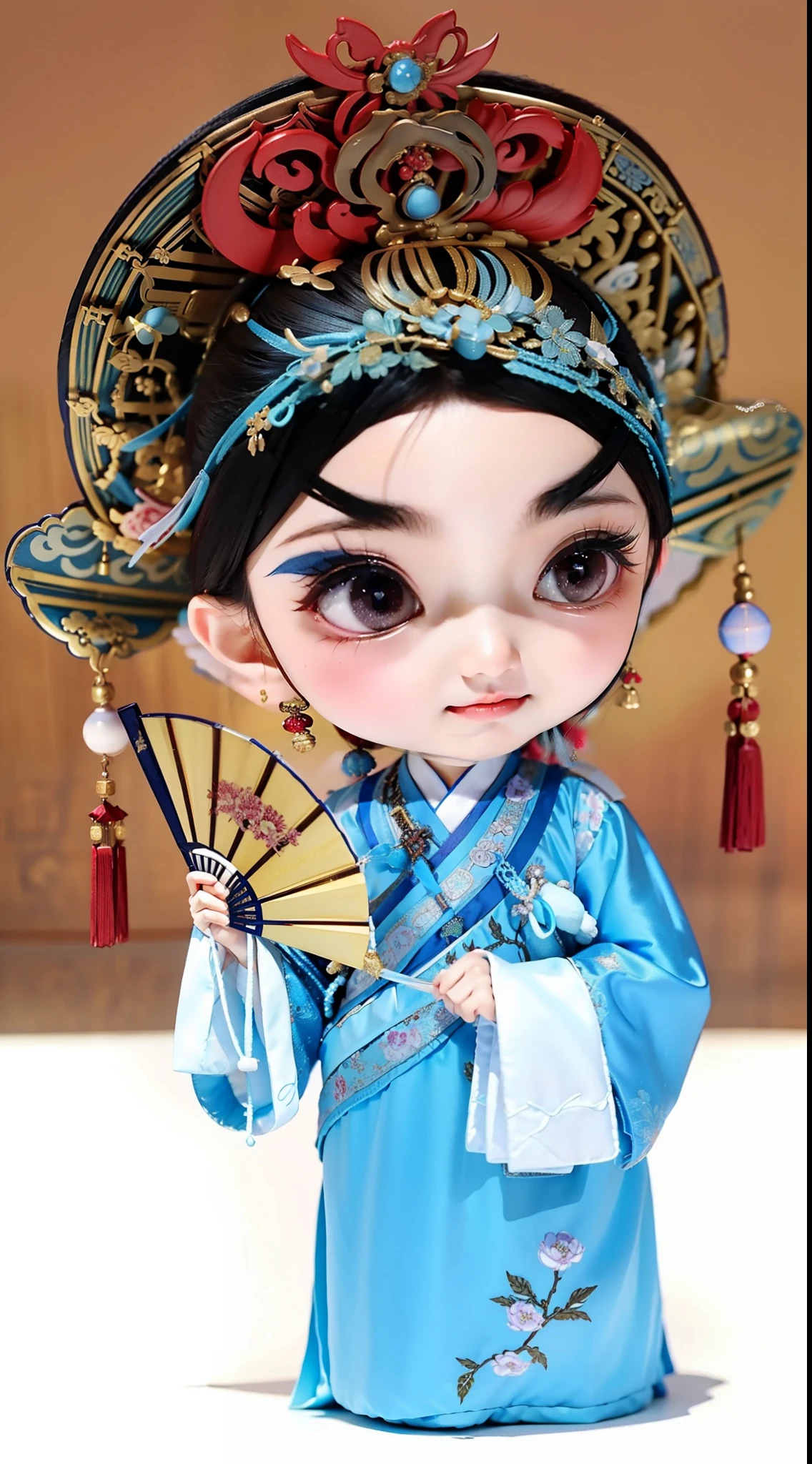 a chibi man in a blue dress holding a fan, palace ， a man in hanfu, hanfu, with acient chinese clothes, beautiful render of tang dynasty, chinese costume, wearing ancient chinese clothes, popular korean makeup, xianxia fantasy, white hanfu, popular south korean makeup, traditional chinese clothing, manhwa, inspired by Wang Yuan, ancient chinese princess