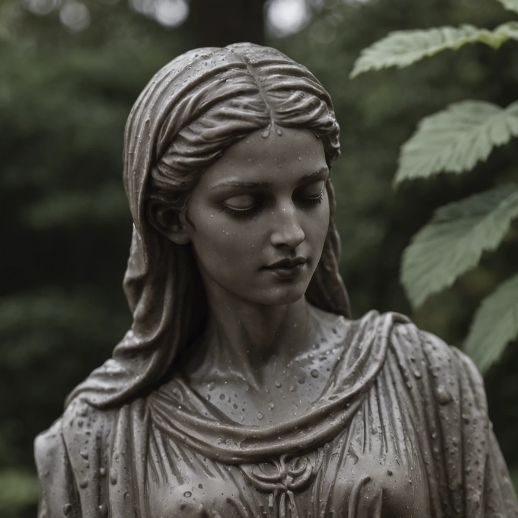 nubis statue, fullbody, scene in cemetery, rain, dark, perfect photo