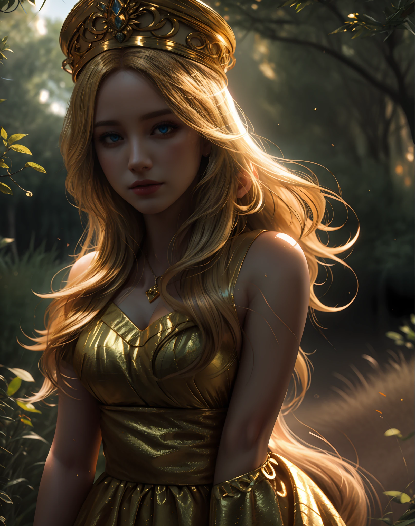 An enchanting woman with long, golden, Rapunzel-like hair that gleams in the light. Her eyes are deep and captivating, her facial features are flawlessly detailed, and her body is a mesmerizing blend of curves and lines. Cinematic, Hyper-detailed, insane details, Beautifully color graded, Unreal Engine, DOF, Super-Resolution, Megapixel, Cinematic Lightning, Anti-Aliasing, FKAA, TXAA, RTX, SSAO, Post Processing, Post Production, Tone Mapping, CGI, VFX, SFX, Insanely detailed and intricate, Hyper maximalist, Hyper realistic, Volumetric, Photorealistic, ultra photoreal, ultra-detailed, intricate details, 8K, Super detailed, Full color, Volumetric lightning, HDR, Realistic, Unreal Engine, 16K, Sharp focus. --v testp