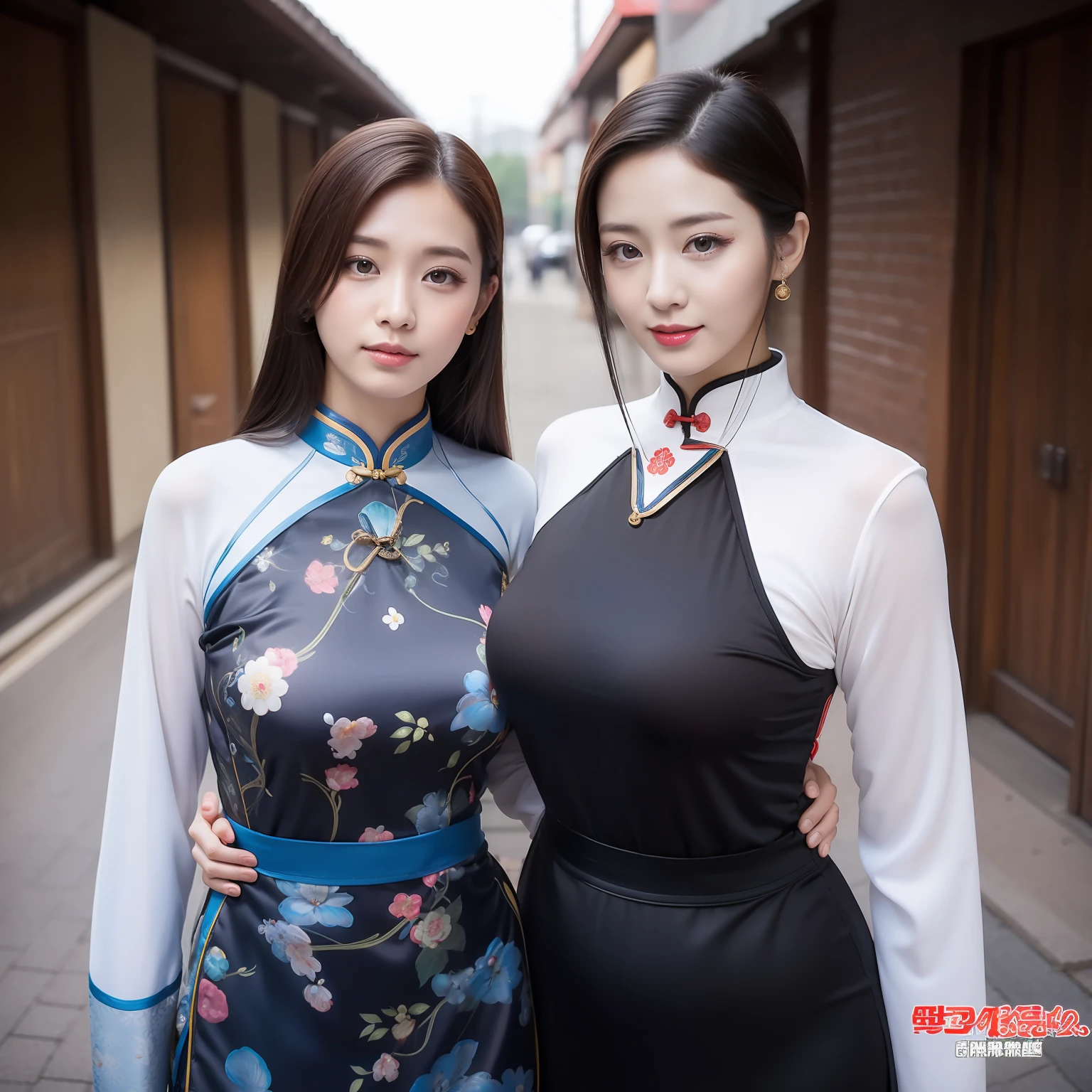 1girl、One beautiful woman、Cheongsam beauty、8 Head Body、full body Esbian、Colossal tits、face perfect、mesmerizing eyes、large slit in the skirt,