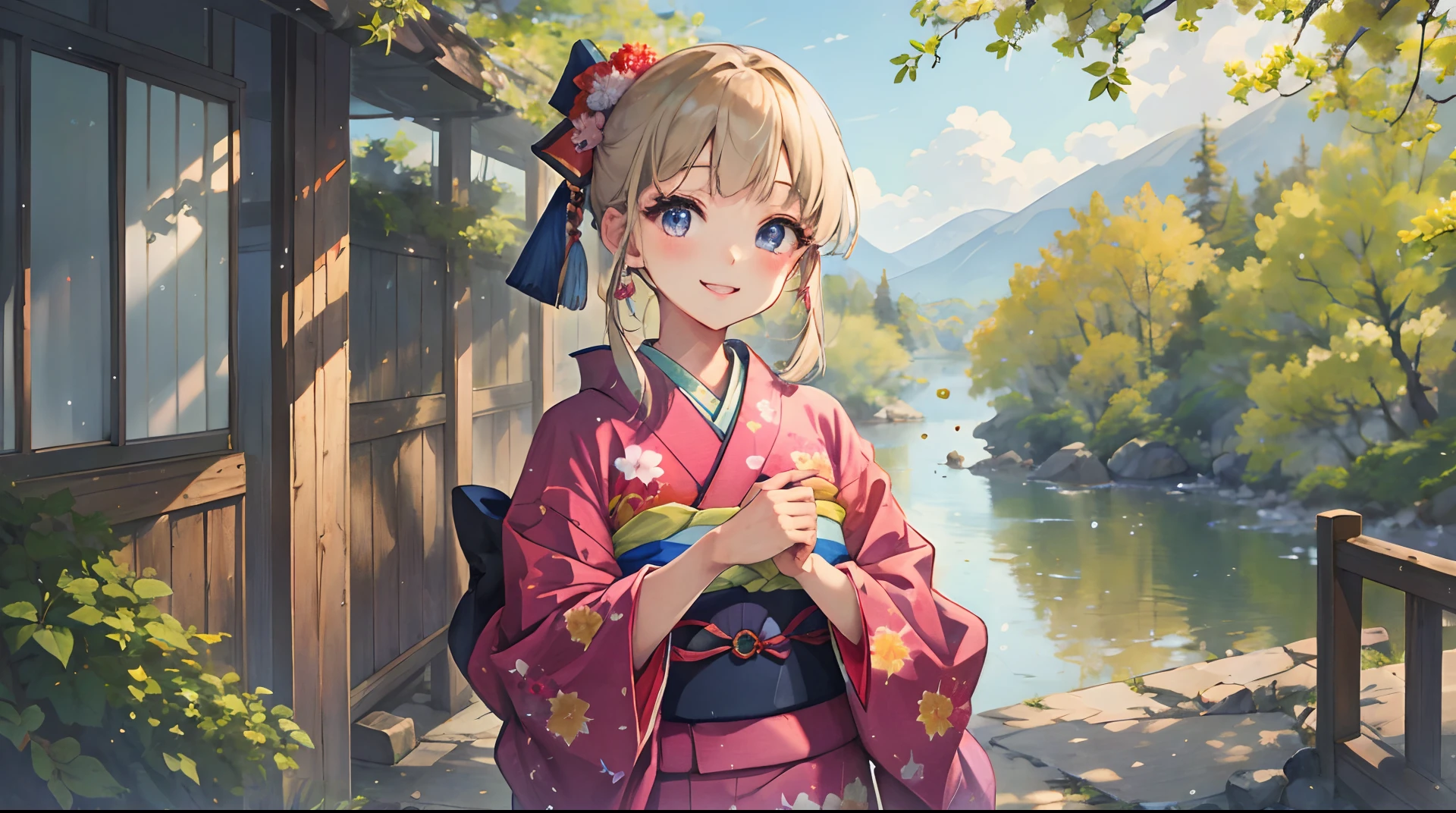 masterpiece, highres, best quality, 1girl solo, kamisato_ayaka, smile, kimono