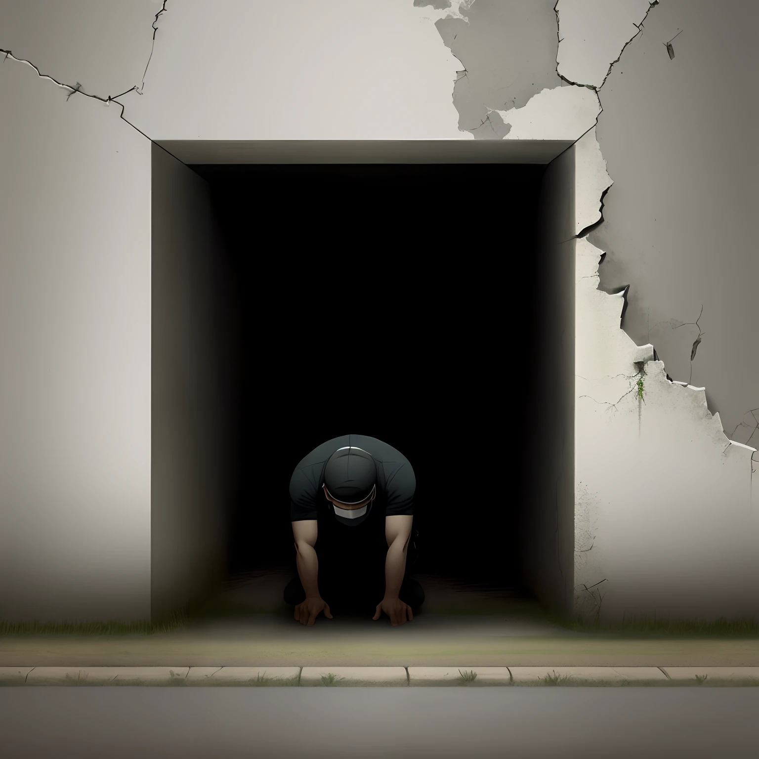 A man hides behind a wall,See the killing
