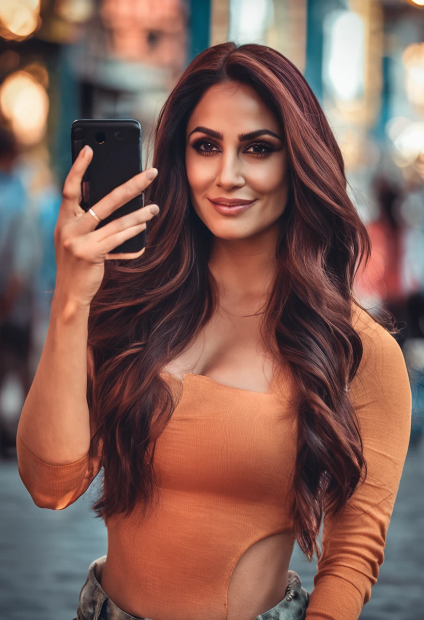 fazer DULCE MARIA, taking uma selfie, aesthetic, arte digital, 4k, alta qualidade, Estilo, proporcional, sem antecedentes.