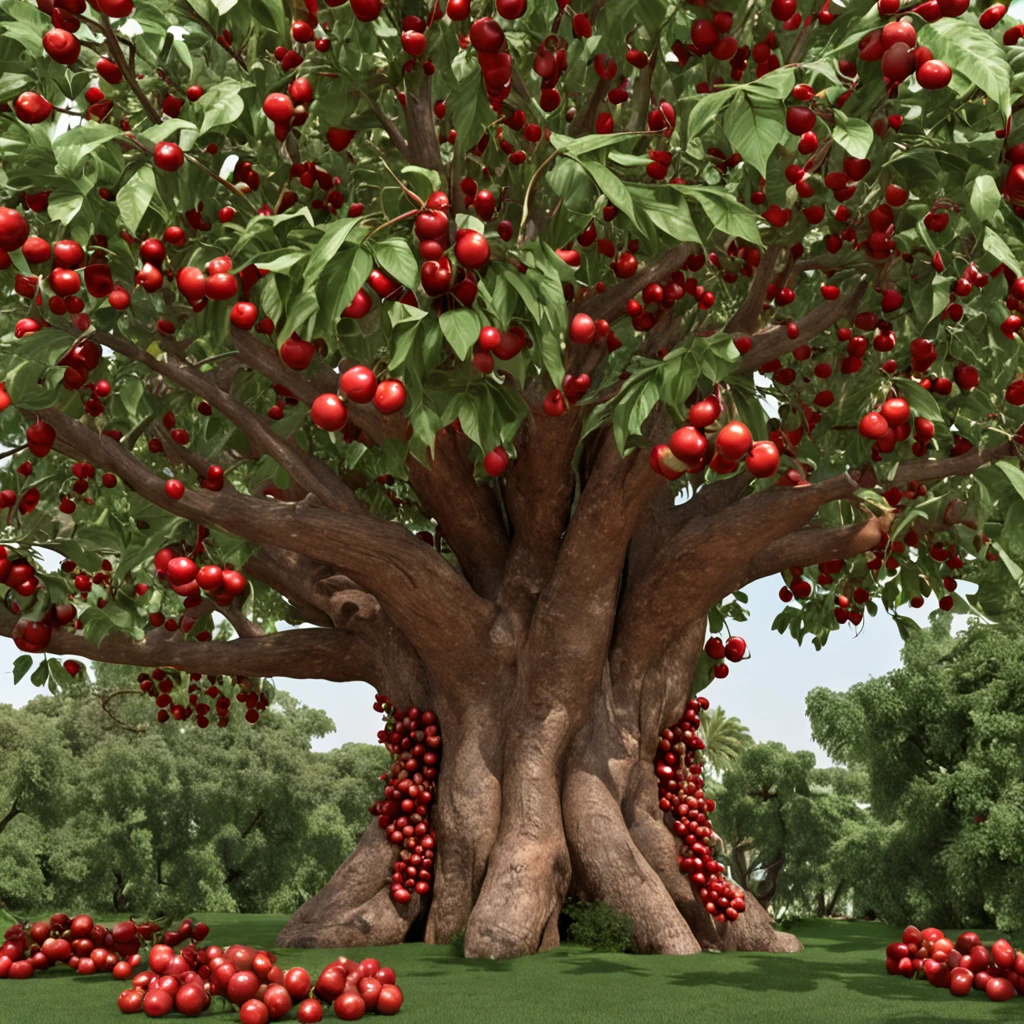 (Professional 3D rendering:1.3) de (Realistic:1.3) Foto de arte mais bonita do mundo,extravagant and fantastic artwork featuring a magnificent tree adorned with cherry fruits, evoking a sense of wonder, abundance, e magia dentro de um ambiente natural vibrante. Principais cores: Lush greens and rich amber - Use deep emerald green tones for foliage and warm amber tones for cherry fruits, lending a lush and inviting atmosphere to the scene. elementos de design: majestic tree: Represent a large, ancient tree as the centerpiece, with sprawling branches reaching to the sky. The trunk of the tree can be twisted and textured, transmitindo um senso de idade e sabedoria. Cerejarias abundantes: Garnish the tree with bunches of cherry fruit hanging like gemstones from its branches. The fruits should shine in rich amber tones, exuding an inviting, almost magical glow. Folhagem Viva: Surround the tree with lush foliage in various shades of green, creating a verdant and vibrant setting that highlights the natural beauty of cherries. Habitantes da Natureza: Povoe a cena com criaturas divertidas da floresta como esquilos, birds, e borboletas, attracted by the reward of the tree. These creatures add a sense of life and movement to the artwork. luz solar dourada: Ilumine a cena com suave, golden sunlight filtering through the leaves of the tree, creating patterns on the ground and enhancing the magical aura of the cherry tree. detalhes extravagantes: Integre detalhes encantadores, como vaga-lumes cintilantes, and intricate patterns on the cherries to infuse the scene with a touch of fantasy.