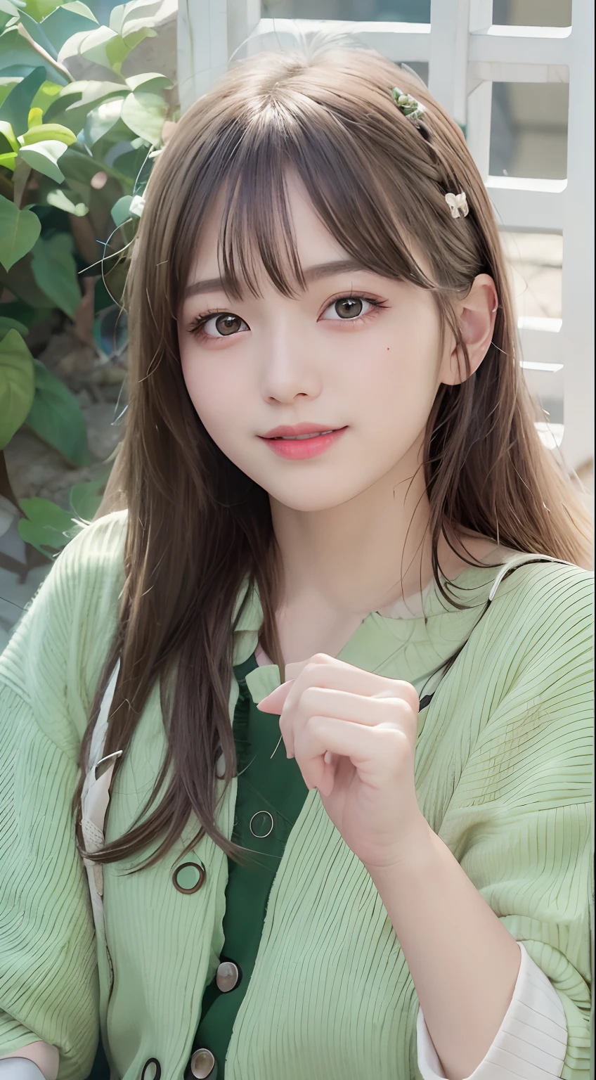 Best Quality,ultra-detailliert,hight resolution,extremely details CG,Caustics,super detailed skin,reality,masutepiece,detaileds 、masutepiece,Beautiful skin,Girl in 1、Lying(Lying:1.8)、Simple background、straight hair, green eye braid band hair, smile