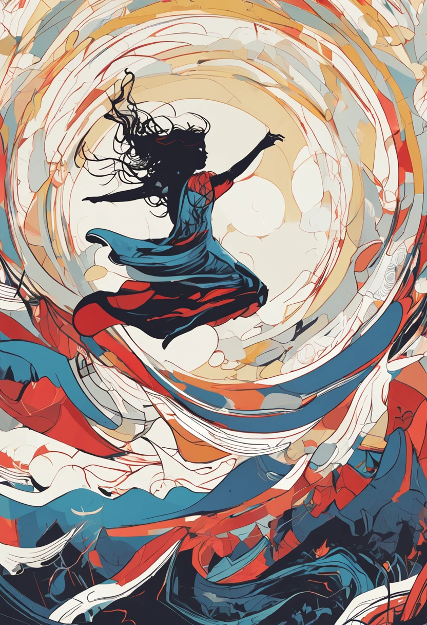 Woman dancing in silhouette、(light_Smile:1.2),Viola、mountain ranges、sea of clouds、the morning sun、wanting、grand、(1womanl:1.2),Giant Swing、Fly over the mountains,)devastated,Shining Weapon,Dynamic Angle, Splash Art, [(Art Book: Art Book: Art Book. Art Book.:0.8)|Art by Lyubov Popova], Octane Render, Official art, Unity 8K Official Art, Unity 8k壁纸, ultra-detailliert, Beautiful and aesthetic, (Zentangle, mandalas, Tangle, Entangle), Extremely detailed, Dynamic Angle, cowboyshot, Most Beautiful Form of Chaos, Elegant, a brutalist designed, vivd colour, romanticism, by james jean, roby dwi antono, by Ross Tran, Francis Bacon, michal mraz, Adrian Ghenny, petra cortright, Gerhard Richter, Takato Yamamoto, Ashley Wood, Atmospheric, ecstasy of musical notes, streaming musical notes visible,Sun Knight,