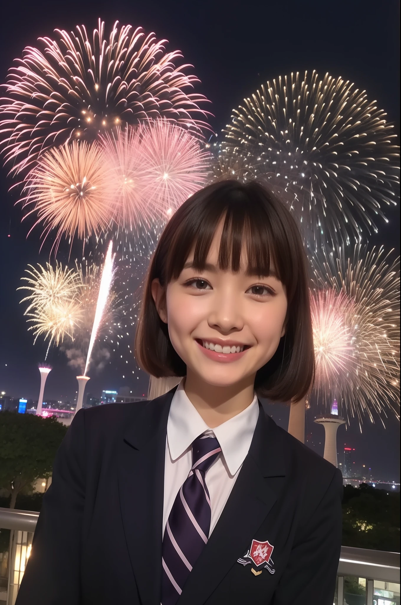 A smile、hi-school girl、校服、While doing fireworks、starrysky、Aurora