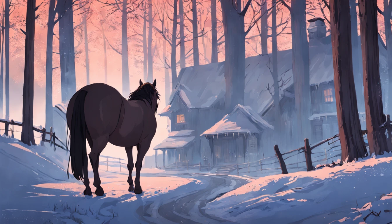 Whose woods these are I think I know.   
His house is in the village though;   
He will not see me stopping here   
To watch his woods fill up with snow.   

My little horse must think it queer   
To stop without a farmhouse near   
Between the woods and frozen lake   
The darkest evening of the year.   

He gives his harness bells a shake   
To ask if there is some mistake.   
The only other sound’s the sweep   
Of easy wind and downy flake.   

The woods are lovely, dark and deep,   
But I have promises to keep,   
And miles to go before I sleep,   
And miles to go before I sleep.
