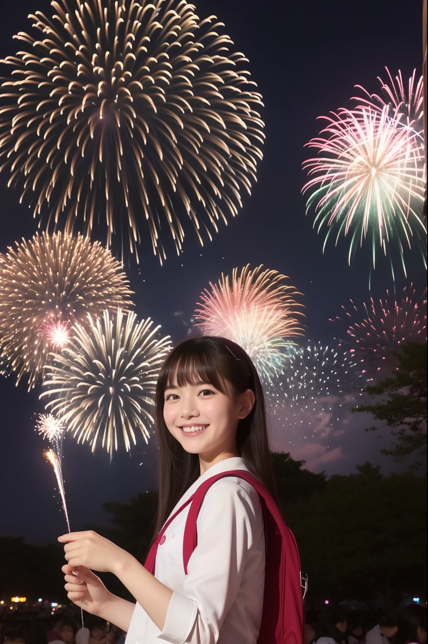 A smile、hi-school girl、校服、While doing fireworks、mare、Tokyo Skytree、cherry trees