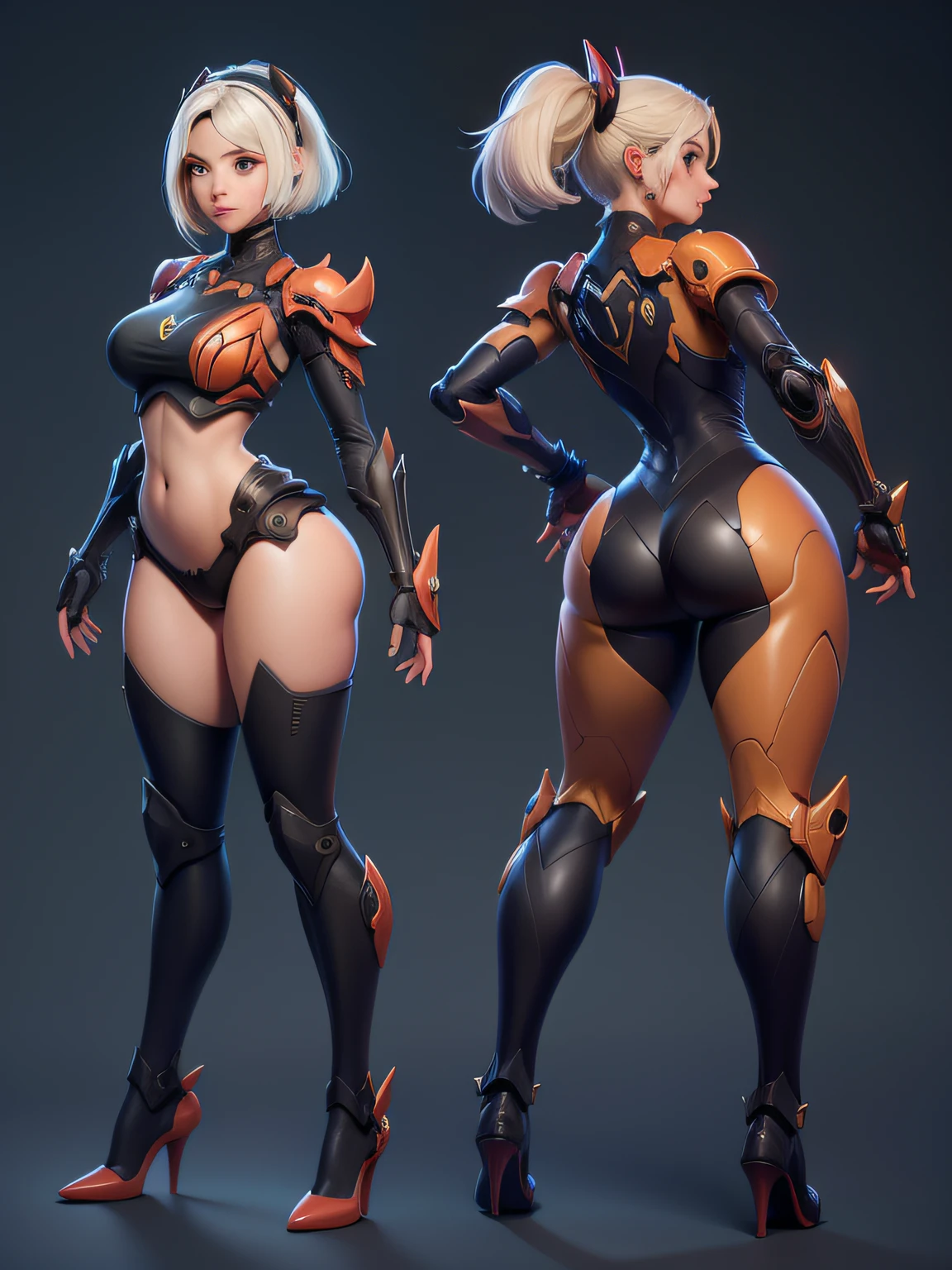 personagem feminina inspirada em metroid, ((metroid)),pequena, texturas detalhadas, costuras sobrepostas, costuras amostra, detalhes minuciosos, luz complexa, cintura fina,dark, joelheiras ponteagudas, joelheiras com vincos, ombreiras rica em detalhes, ombreiras com led vermelho na lateral, preto e lilas, mostrar corpo inteiro, normal map complexo, subsurface alta, costuras detalhadas, vincos detalhadas, abertura nas laterais, cyberpunk, General Vision, panoramic view of the character, Front and side view, sombras detalhadas, pele natural, ambiente occlusion, high subsurface, Detailed lighting, corpo pequeno, pernas grandes, pernas lindas, tema dark, detalhes intrincados, single glove,rosto detalhado, rosto delicado, pose action, lasers, cintura lisa nua, barriga lisa bem definida, top super detalhado, adornos grandes, design imitando as curvas do corpo, head uncovered, vestindo armadura metroid detalhada, seios lindos e grandes, armadura sobrepondo a pele, (nier automata), exibir o corpo totalmente, cropped, linhas suaves, peitoral grande, salto alto, decote sobre os seios, espada grande futurista, sword in hand