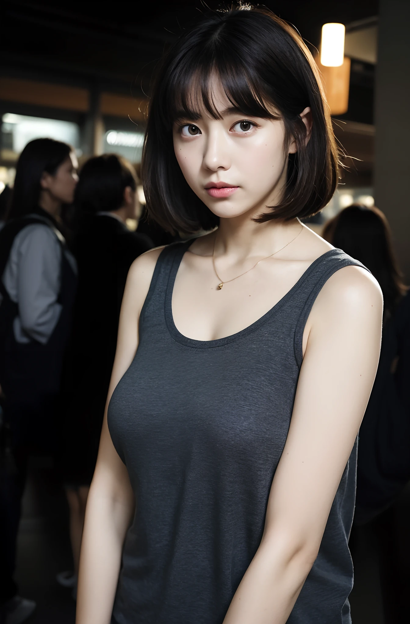 ((Top Quality, 8k, Masterpiece: 1.3)), Sharp Focus: 1.2, Perfect Body Shape Pretty Woman: 1.4, Slender Abs: 1.2, ((Layered Haircut, Big: 1.2)), (Black Bikini: 1.3), Rain: 1.3, Street: 1.2, Wet Body: 1.1, Highly Detailed Face and Skin Texture, Detailed Eyes, Double Eyelids