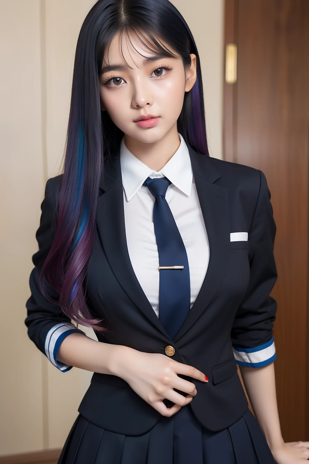 sexy uniform, sexy school uniform, sexy school student uniform, sexy school uniform, sexy school girl, jaeyeon nam, gorgeous young korean woman, beautiful south korean woman, korean girl, beautiful young korean woman, korean woman, heonhwa choe, korean women's fashion model, sexy look, big breast, sexy pose, show breast, show bar, touch breast, rainbow hair