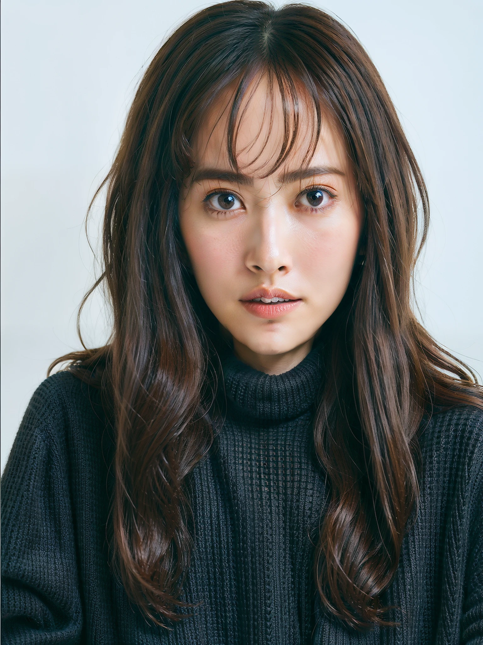 Woman in black sweater posing