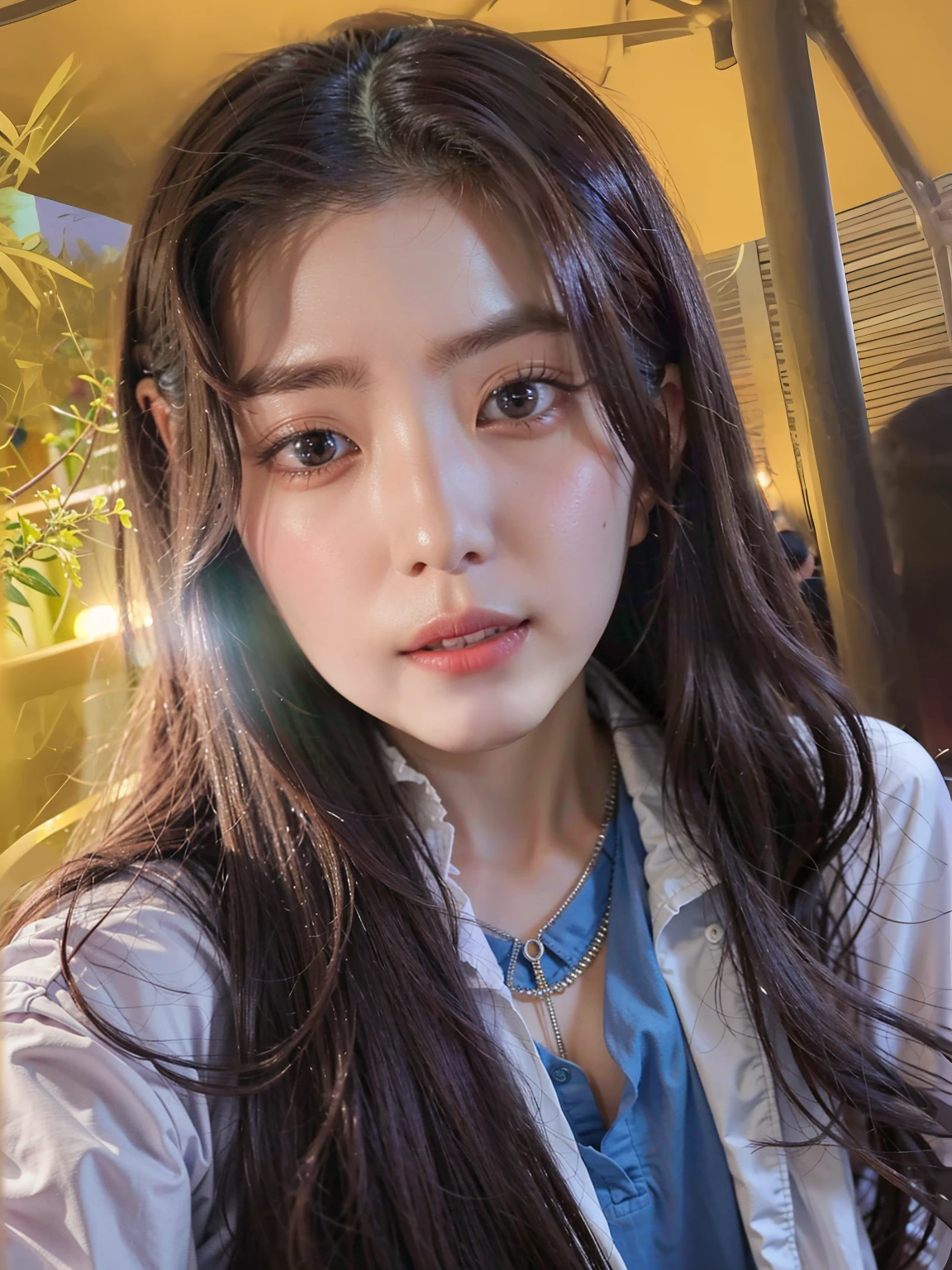Araved woman with long hair and blue shirt posing for a photo, Choi Hyun-hwa, ulzzangs, gongbi, sakimichan, Korean girl, 1 8 I
