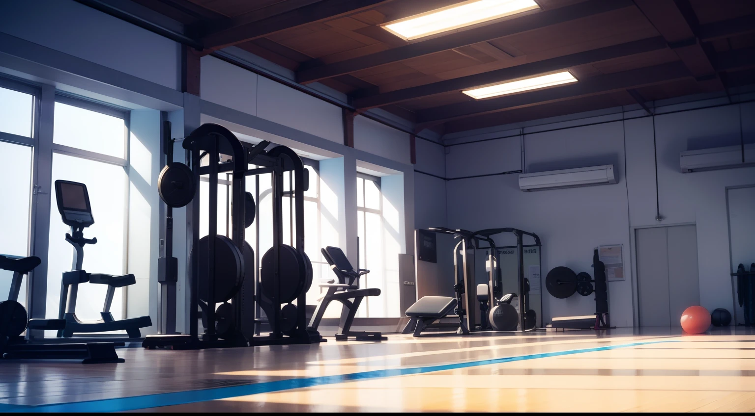 gyms with lots of equipment, 3d style