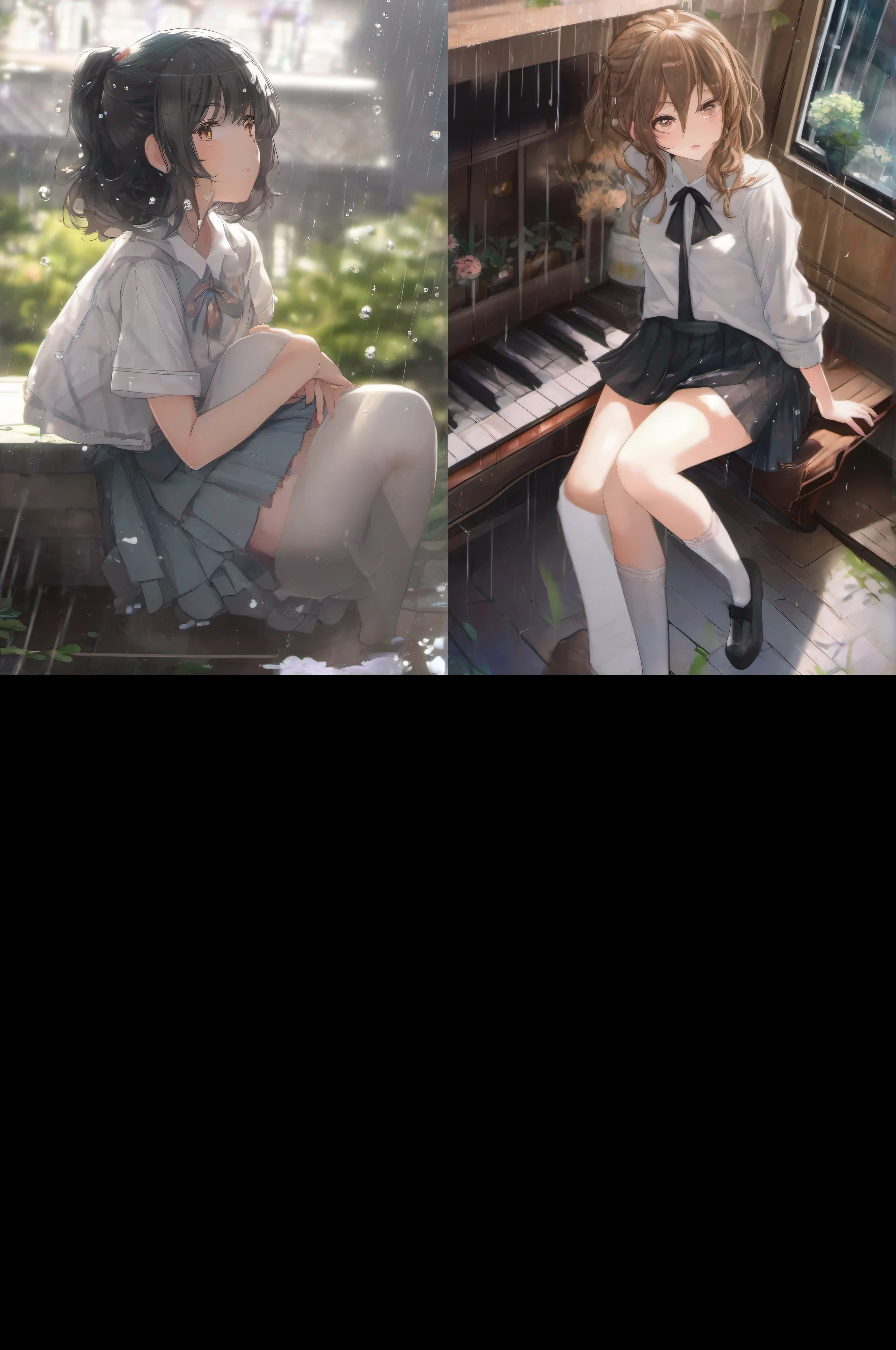 one-girl,18yr old,Hair is beautifully scattered,Beautiful and moving,In heavy rain,Squat in the corner,The eyes crave warmth,Skirt outfit,Crystal shoes,White stockings,Ruddy face