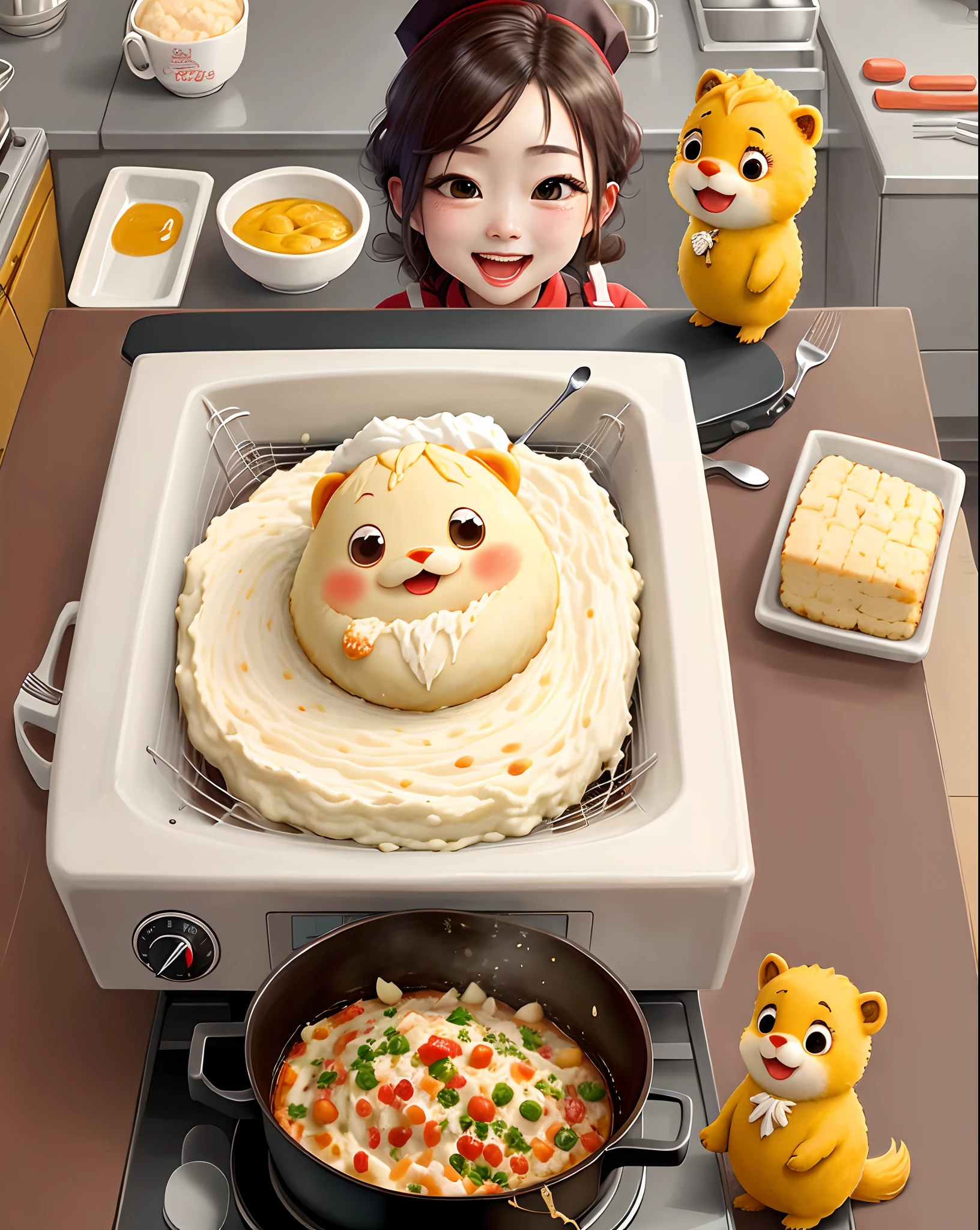 Below is an AI painting description of an image IP of mashed potatoes:
Image subject:The main body is a cute cartoon-style image of mashed potatoes,It has big round eyes and a friendly smile。Its shape should be irregular,Like a real potato,But the edges should be smooth and rounded,to add to its cute feeling。
colours:The color of the main body is mainly warm potato brown,The eyes are bright blue,This contrasts strongly with the image of the subject。Its smile is a bright white。
Clothing and accessories:This mashed potato figure wears a chef's hat,Symbolizes its culinary origins。It also wears a funny apron,The apron can have some patterns related to cooking or potatoes,For example, spoons、Pot or potato pattern, etc。
Background with:The background is a kitchen environment,There are cooking tools,Such as a pot,oven,and various ingredients。This will emphasize the culinary theme of the image of mashed potatoes。
Actions and emotions:This mashed potato image should look very happy and enthusiastic,You may be stirring a pot of freshly made mashed potatoes with a large spoon。This will convey a sense of positivity、Optimistic atmosphere,spellbinding。
styled:The overall style should be simple,adolable,and joyful,Suitable for audiences of all ages。Colors should be vivid and appealing,The lines should be clear and smooth。