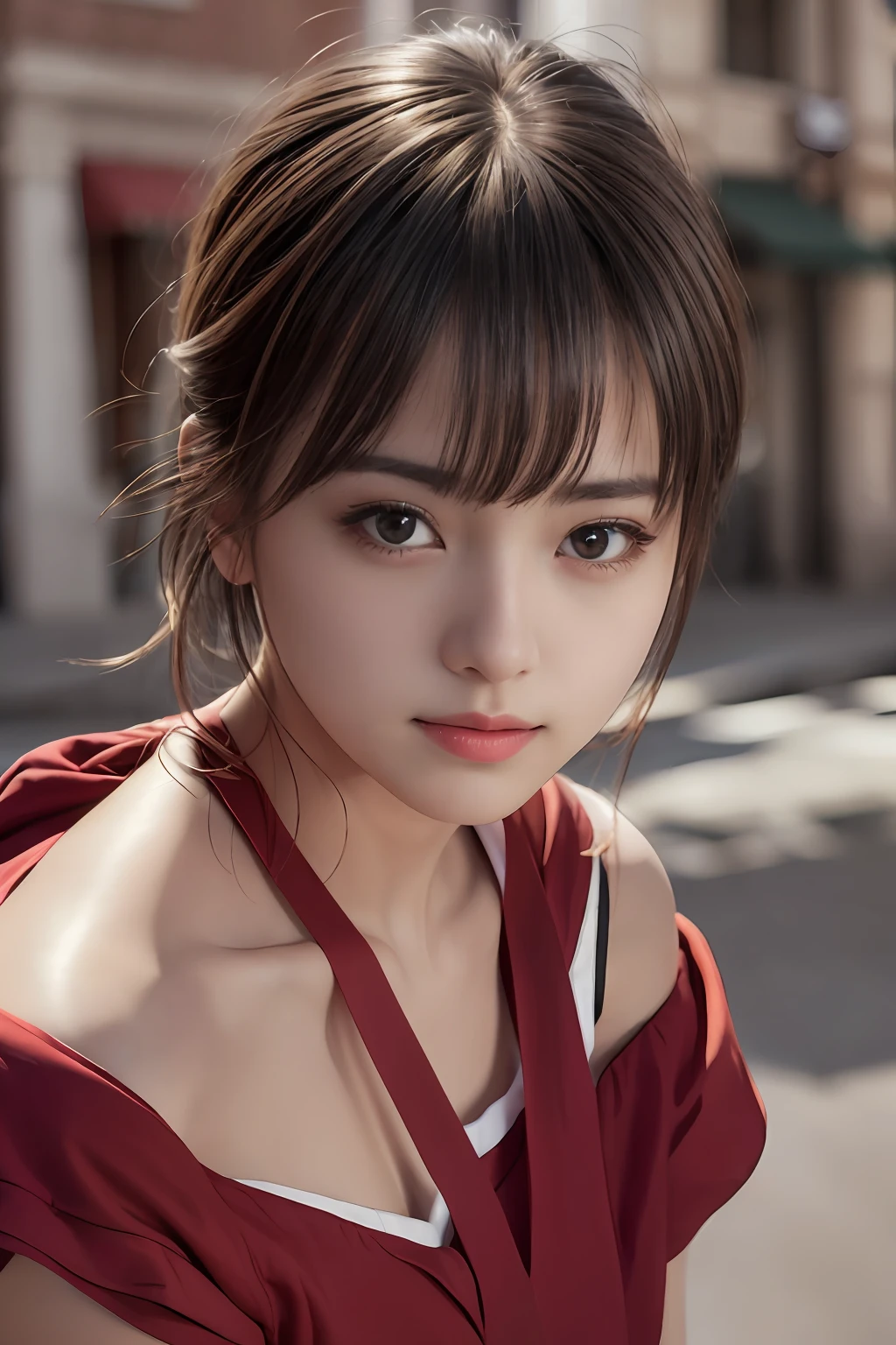 A close up of a woman in a red dress posing for a picture - SeaArt AI