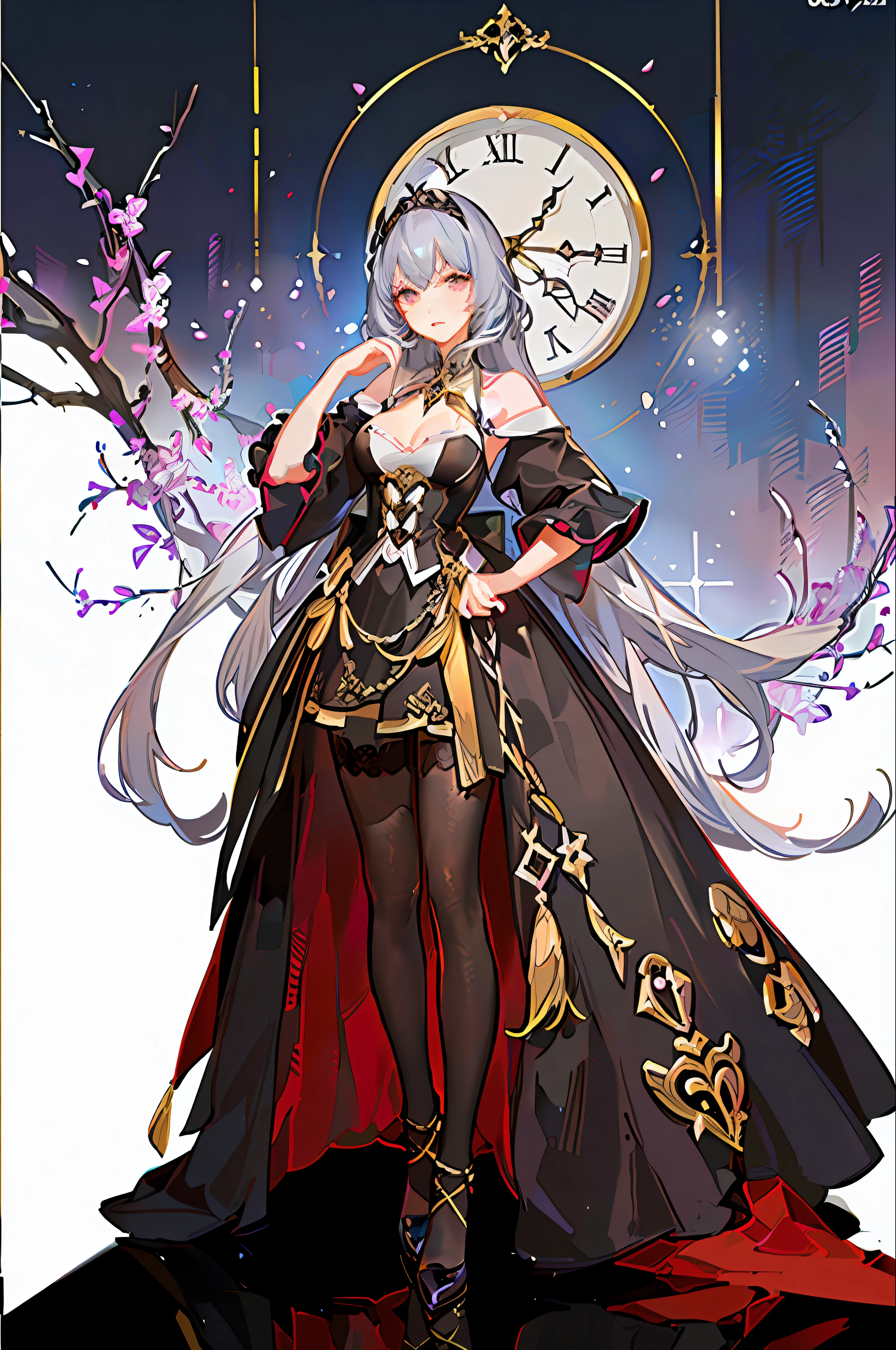 Anime character dressed in black and gold with a clock in the ...