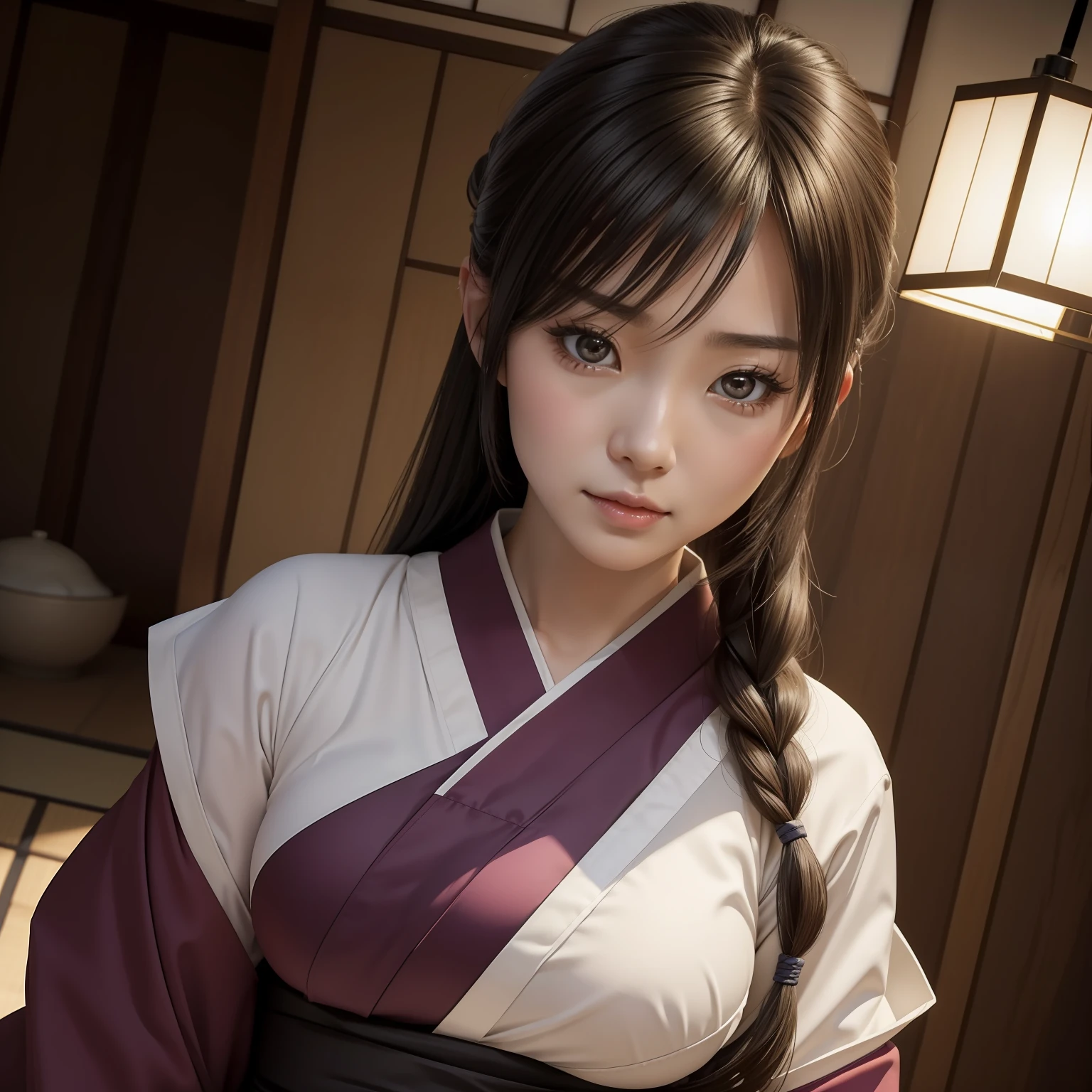 Top image quality、A hyper-realistic、Kunoichi、A Japanese Lady、Beautie、cute little、Maids、large full breasts、Beautiful valley