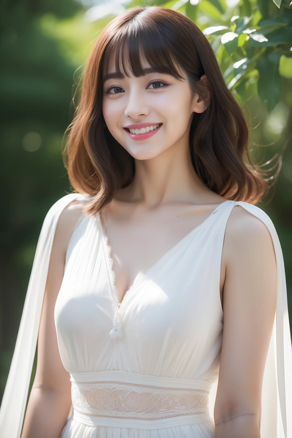 full body、(8k、RAW Photography、top-quality、Masterpiece:1.2)、ultra-detailliert、超A high resolution、High-detail RAW color photos、professional photograpy、finely detail、Very detailed beautiful woman、extra detailed face、extremely detailed eye、highlydetailed skin、extremely detailed fingers、highly detailed nose、highly detail mouth、perfect anatomia、adult lady、 1girl in、a smile、Suzu Hirose