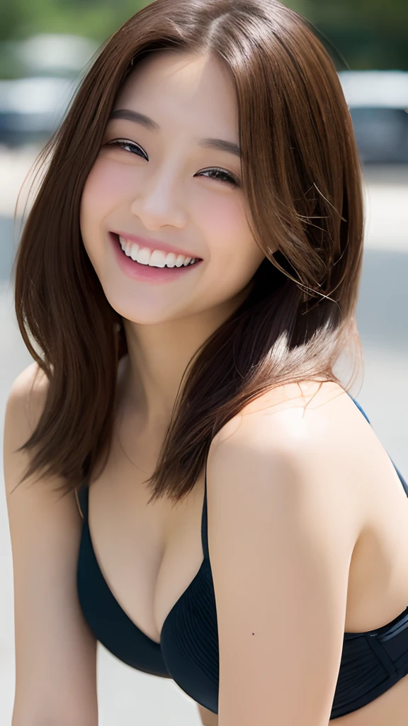 ((top-quality、8k、masterpiece:1.3))、foco nítido:1.2、Beautiful Women in Perfect Style:1.4、Slender abs:1.2、((Dark brown hair、huge tit:1.2))、(natural soft light、City Street:1.1)、Highly detailed facial and skin texture、A detailed eye、二重まぶた、Young beautiful woman in Japan、huge smile、The best smile with smiling eyes too、Gorgeous figure、absolutely pretty face、shiny lip、Double eyelids in both eyes、Natural makeup、long eyeslashes、shiny smooth light brown hair of medium length,、full bodyesbian、Beautiful butt、The bikini、the beach、all-fours、