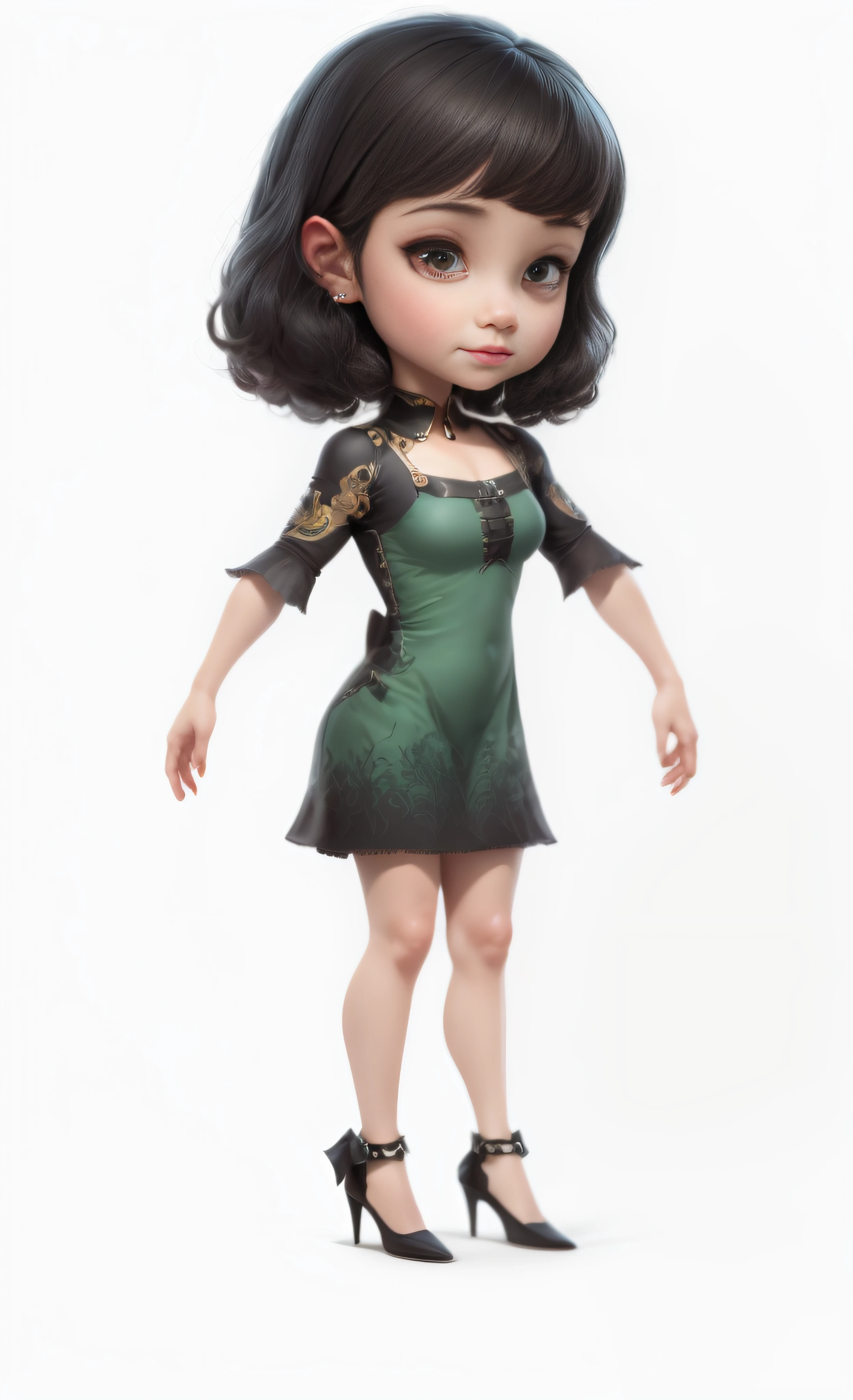 The light source is directly ahead, one-girl,hight contrast, shift dresses, nedium breasts , Black color hair, 8K ,Hyperdetailed painting
