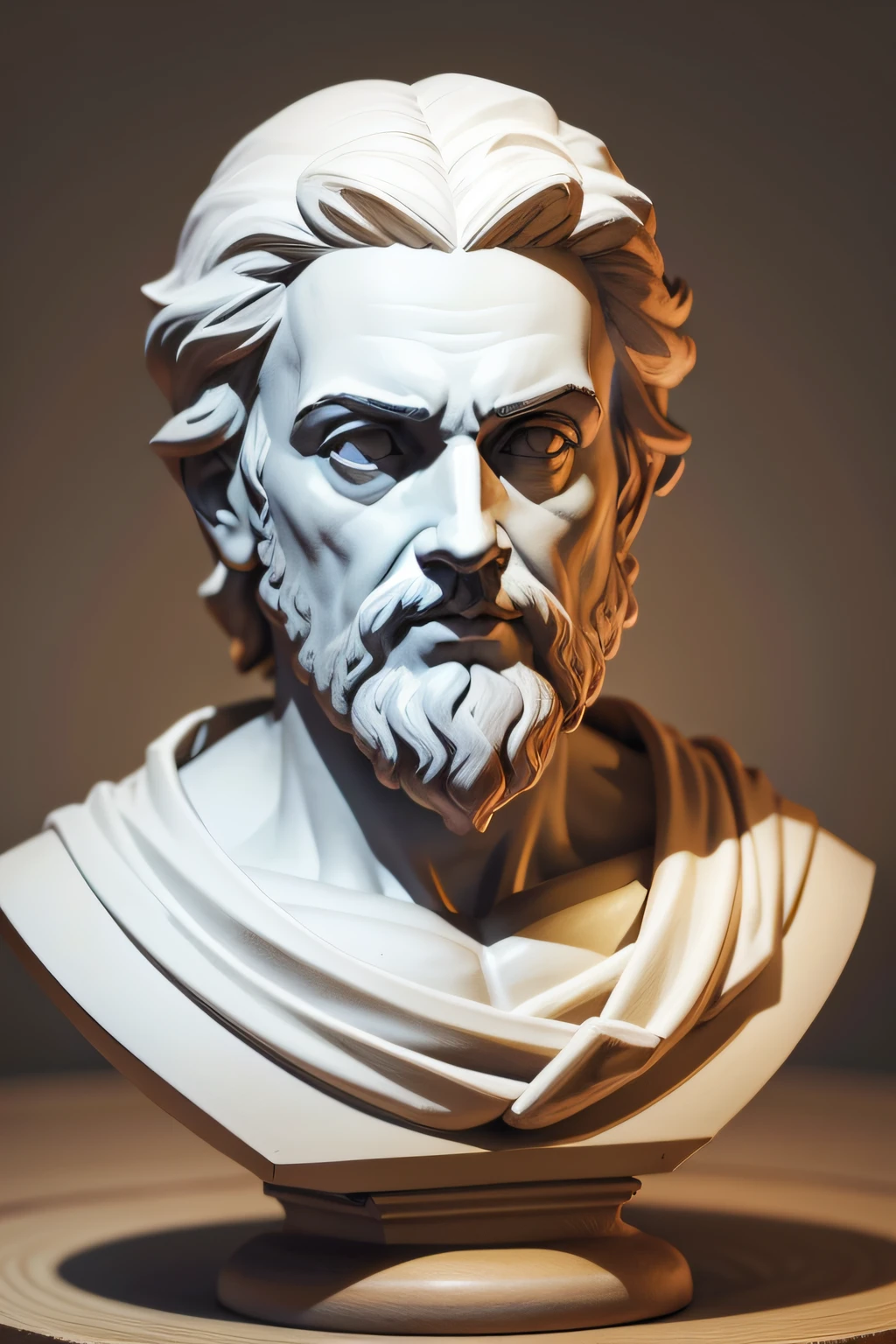 Crie uma imagem realista, three-dimensional bust of the philosopher Plato. Para ser usada como capa de um video no youtube. Show 3 material options.