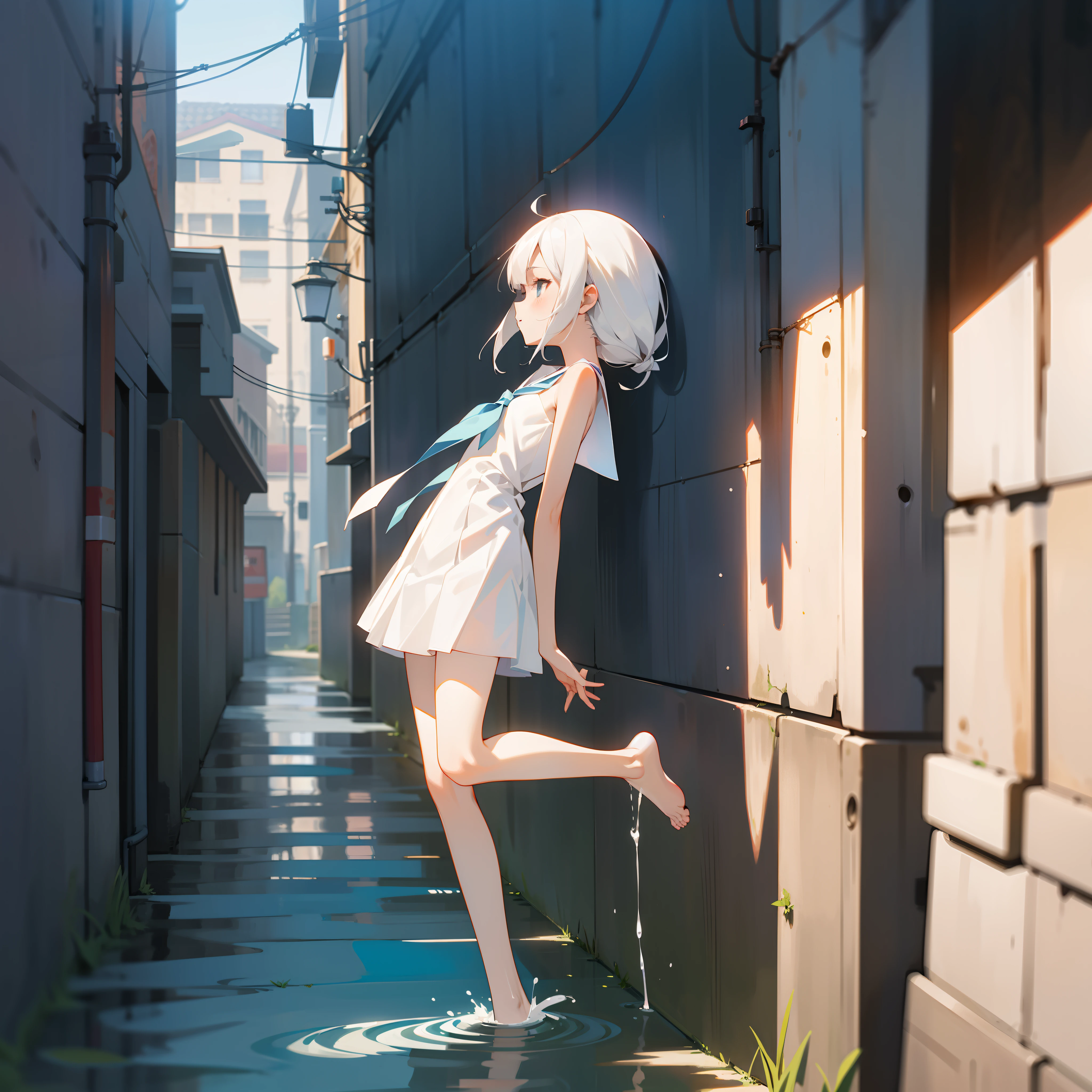 Beth,Harnes,ventania,In the alley,Naked,Slender white legs,Real water,Need,Highest image quality,Small loli,schoolgirl, White hair