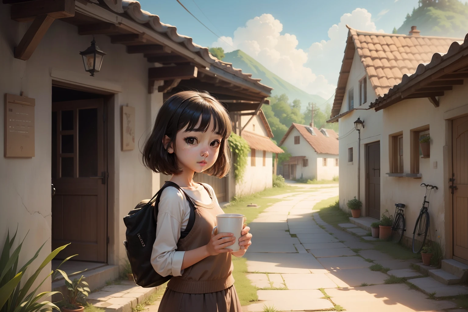 a young artist named Maya,lived in a quiet village,cartoon style (animated)//""