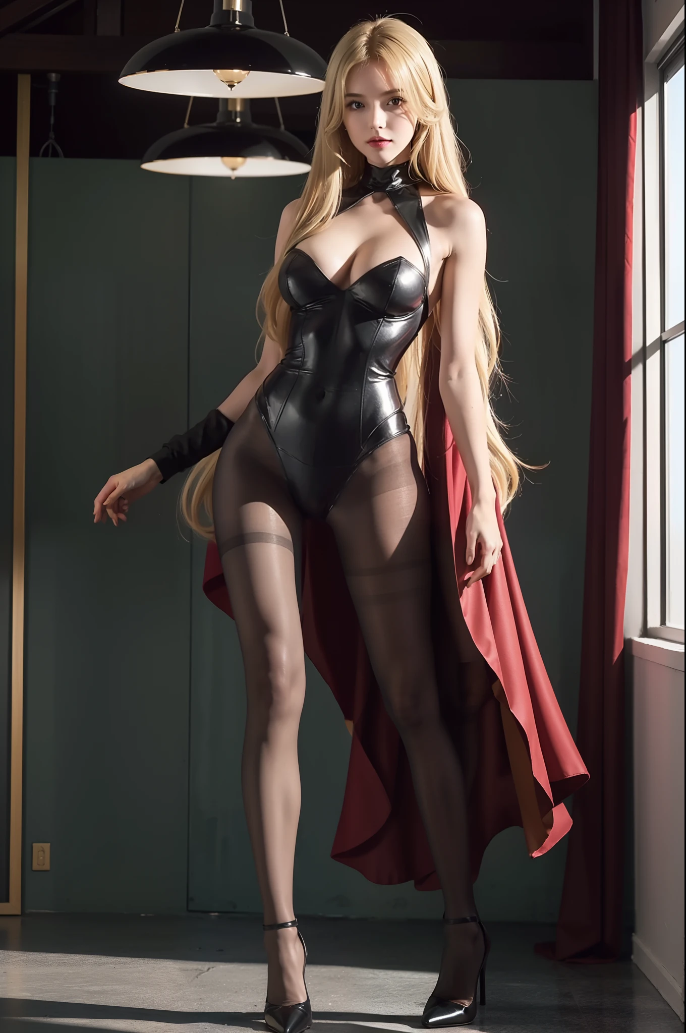 (full body:1.5),(1girl:1.3),(view the viewer:1.4),(anatomy correct:1.4),(Opaque pantyhose and pointed thick heels :1.3),(Dancing in the hospital:1.2),(Wearing a Medieval red polished plate armor:1.2),(Extra Long blonde Hair:1.2),(Accurate and perfect face:1.3),(Long legs and big feet:1.3),hyper HD, Ray traching, reflective light, structurally correct, Award-Awarded, high detail, lighten shade contrast, Face lighting ,cinematic lighting, masterpiece, super detailing, high quality, high detail, best quality, 16k,High contrast,