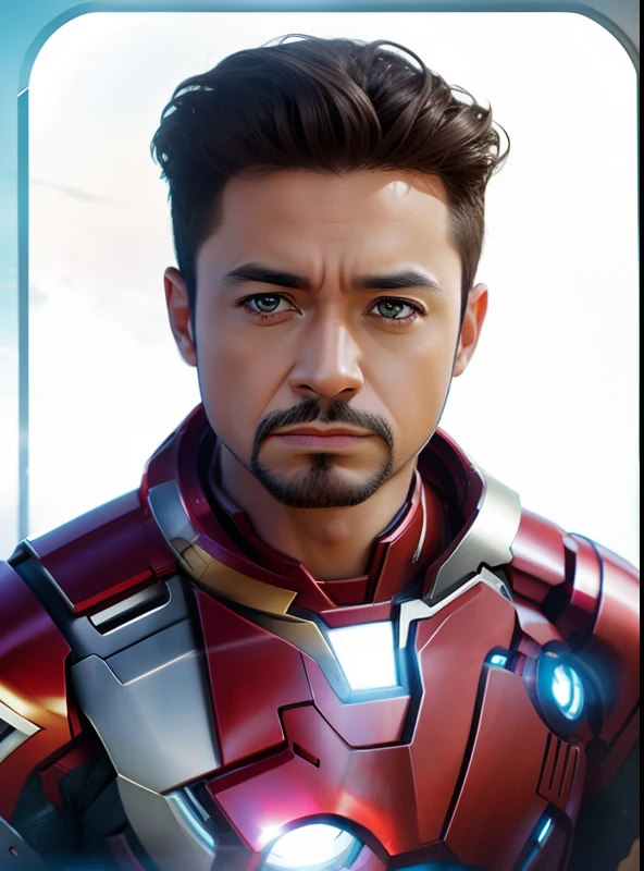 Make this photo in ironman suit without changing face.