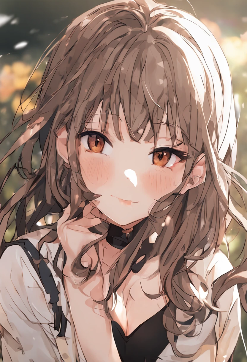 (dark brown eyes:1.2),((top-quality、8K、​masterpiece:1.3))、1girl in、Beautiful woman with accentuated slim abs:1.3、(Casual Hairstyles、Colossal tits:1.2)、Casual clothing:1.2、interiors、Super Detail Face、Delicat eyes、二重まぶた、Soft breasts、A smile、Exposed cleavage