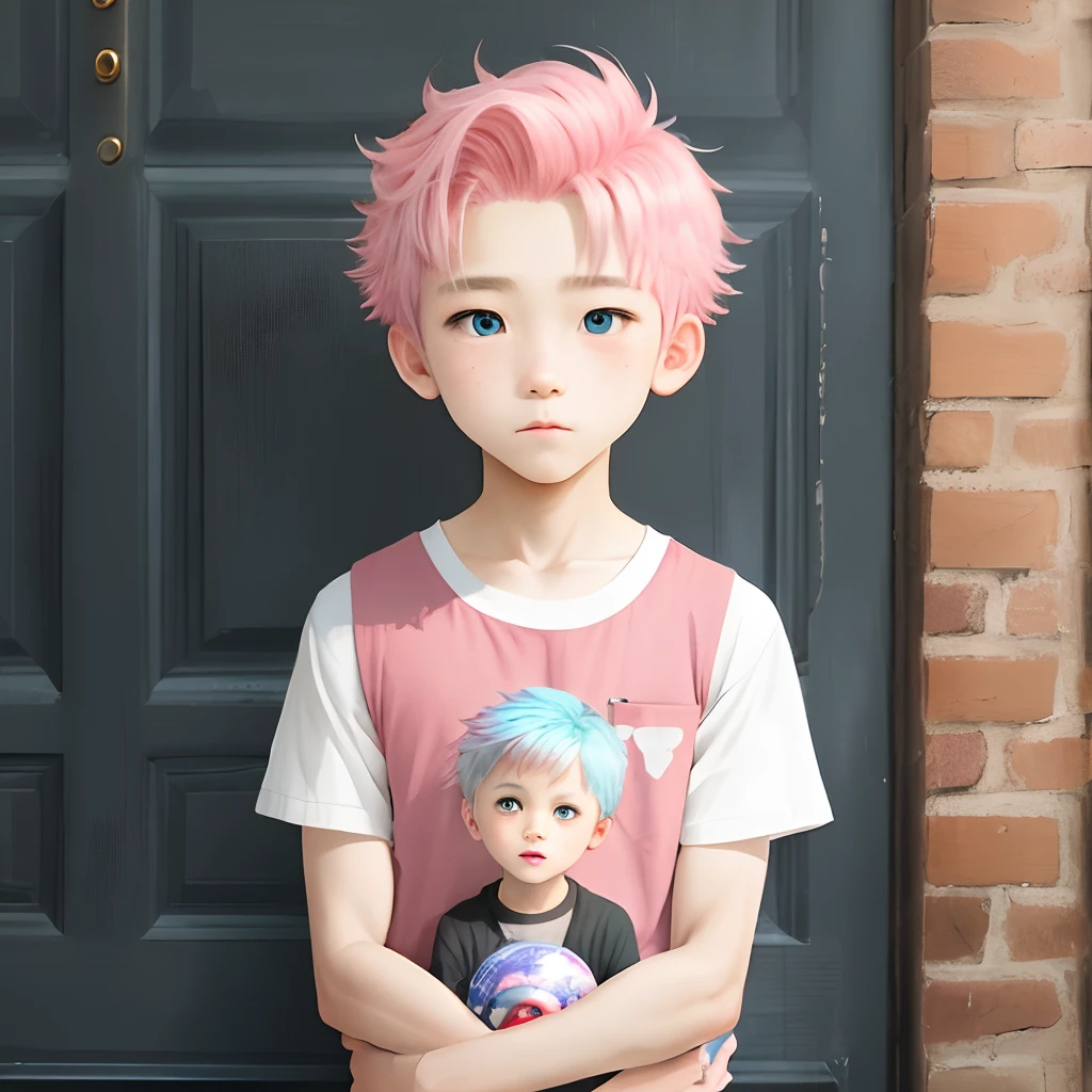 Cute little Shota，Pink hair，Blue eyes，ar old