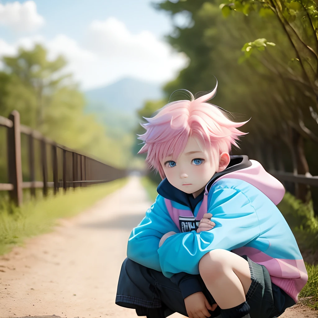Cute little Shota,Pink hair,Blue eyes,ar old
