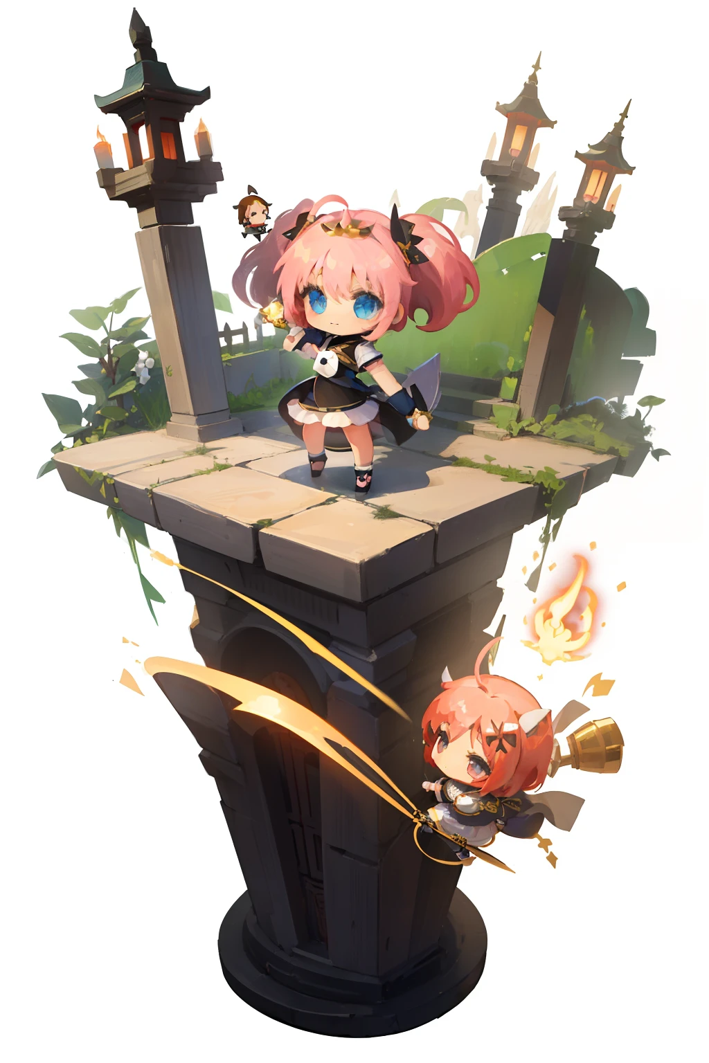 ​masterpiece,HIG quality,[(White background:1.4)::5],(Chibi:1.5),Bottle Bottom,candelabra,pedestal,nffsw, ((Chibi Chara)),Cute and beautiful Chibi,girl with,ninjartist,mansion
