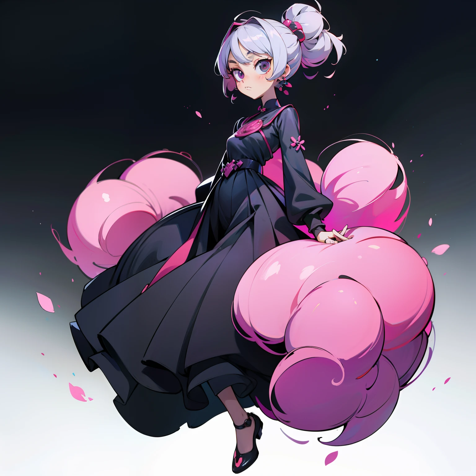 masutepiece, Best Quality, Full body shot, (No background), (White background) , Wide View, Black Market Baroness, gorgeous dress, Wearing Jewelry, ((No Backgoland 1:1)), (White background), chibi