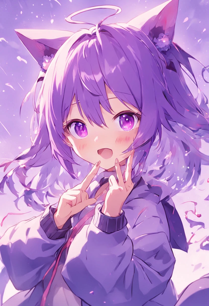 Anime girl with waving purple hair and ears, an anime drawing by Shitao, pixiv, shin hanga, anime moe art style, Flat anime style shading, shikamimi, reisen udongein inaba, pixiv 3dcg, with index finger, anime styled 3d, Anime Waifu, Cute anime girl, Cute anime face